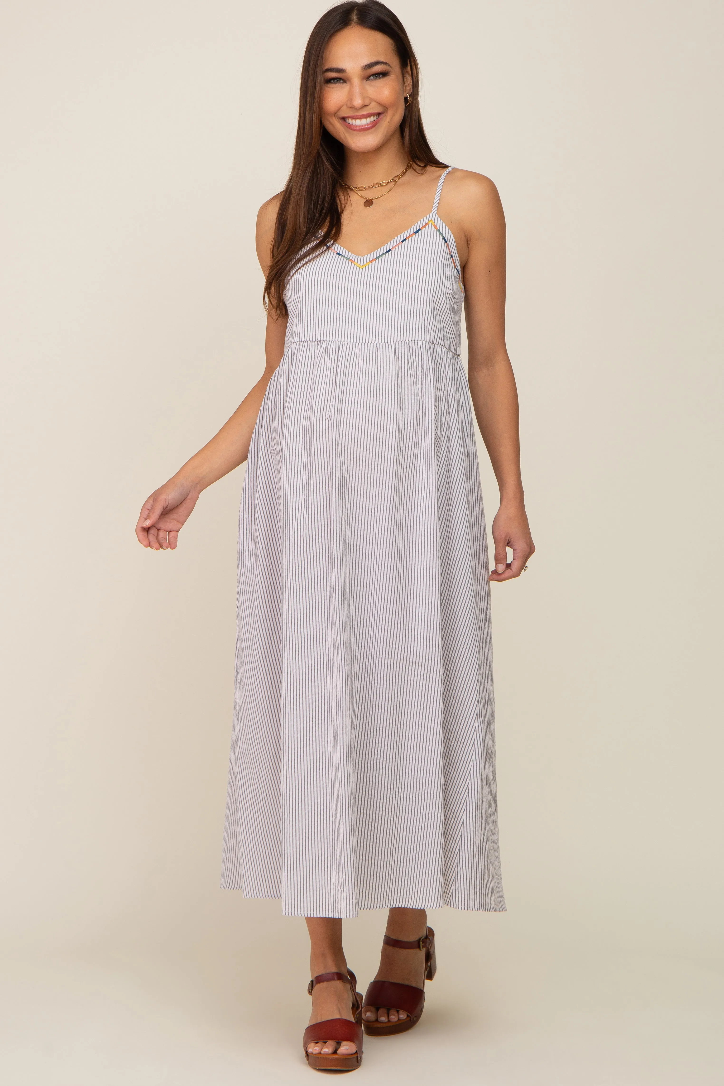 Light Blue Striped Embroidered Maternity Midi Dress sold by Pinkblush product image thumbnail 4
