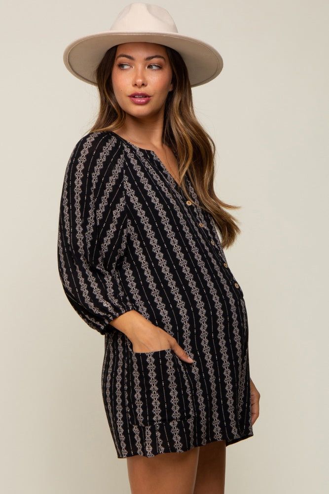Black Printed Front Button Maternity Romper sold by Pinkblush product image thumbnail 2