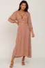 Rust Floral Ruffle V-Neck Maternity Midi Dress sold by Pinkblush