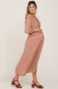 Rust Floral Ruffle V-Neck Maternity Midi Dress sold by Pinkblush