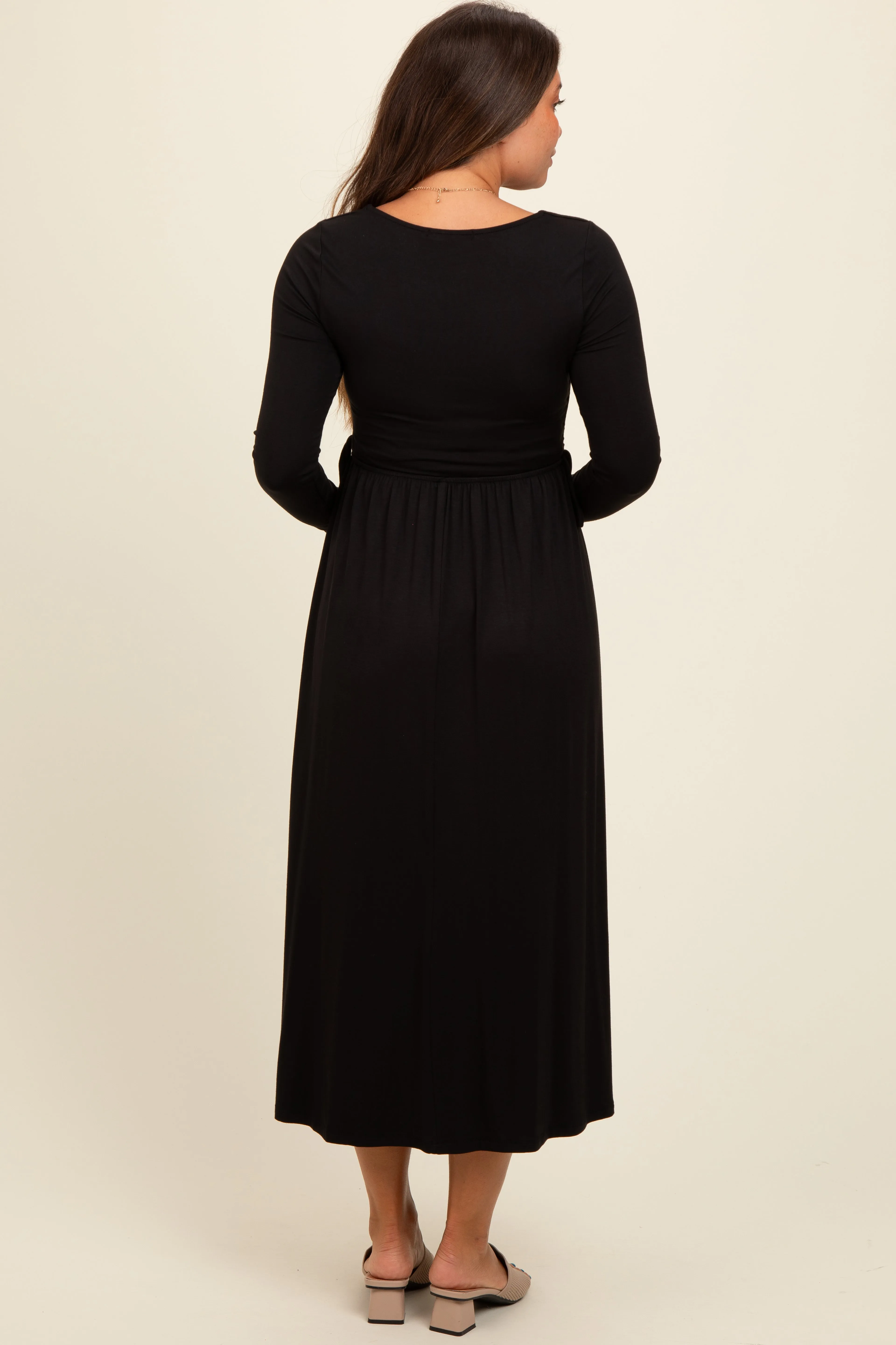 Black Square Neck Long Sleeve Maternity Midi Dress sold by Pinkblush product image thumbnail 4