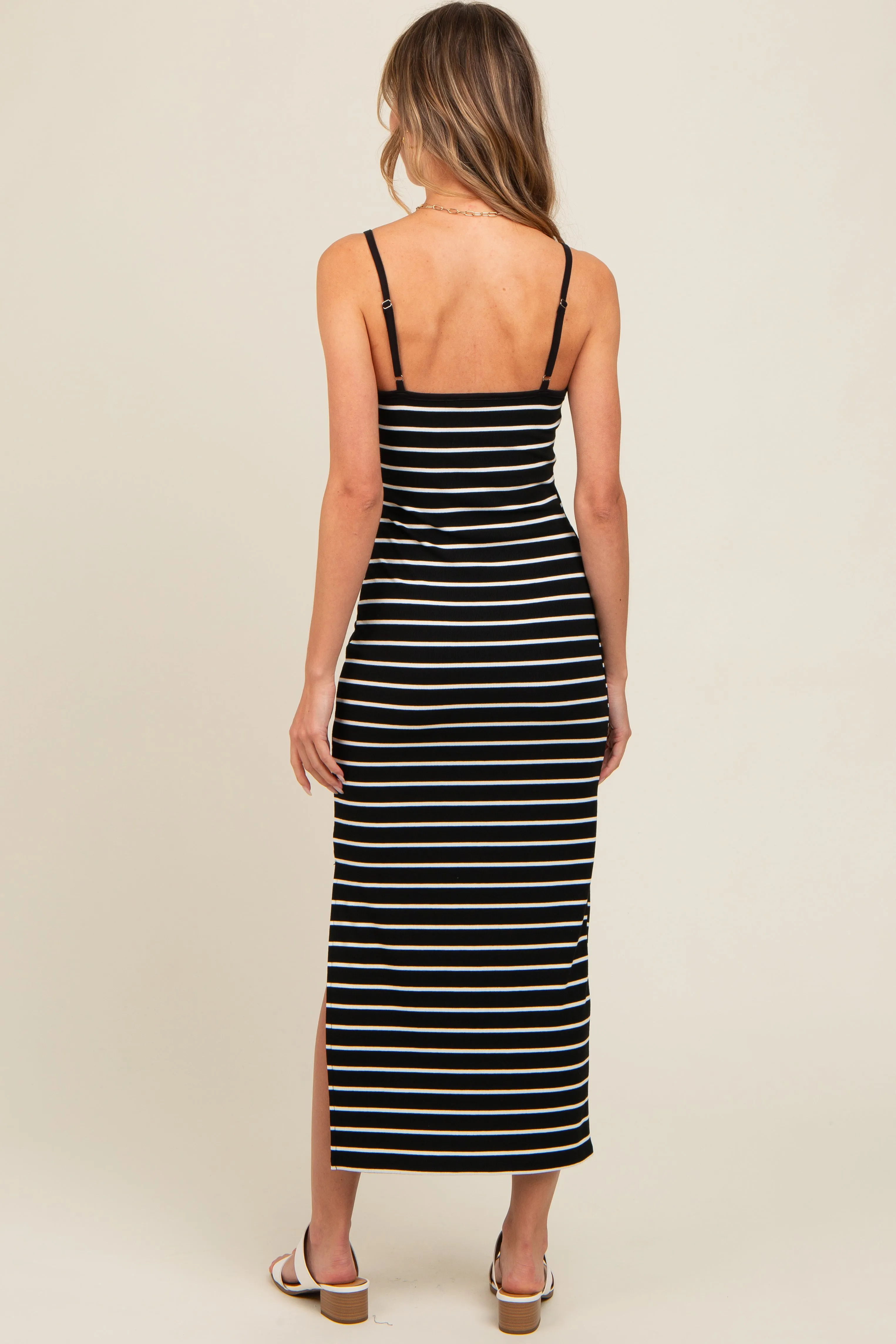 Black Striped Ribbed Adjustable Strap Body Con Dress sold by Pinkblush product image thumbnail 4