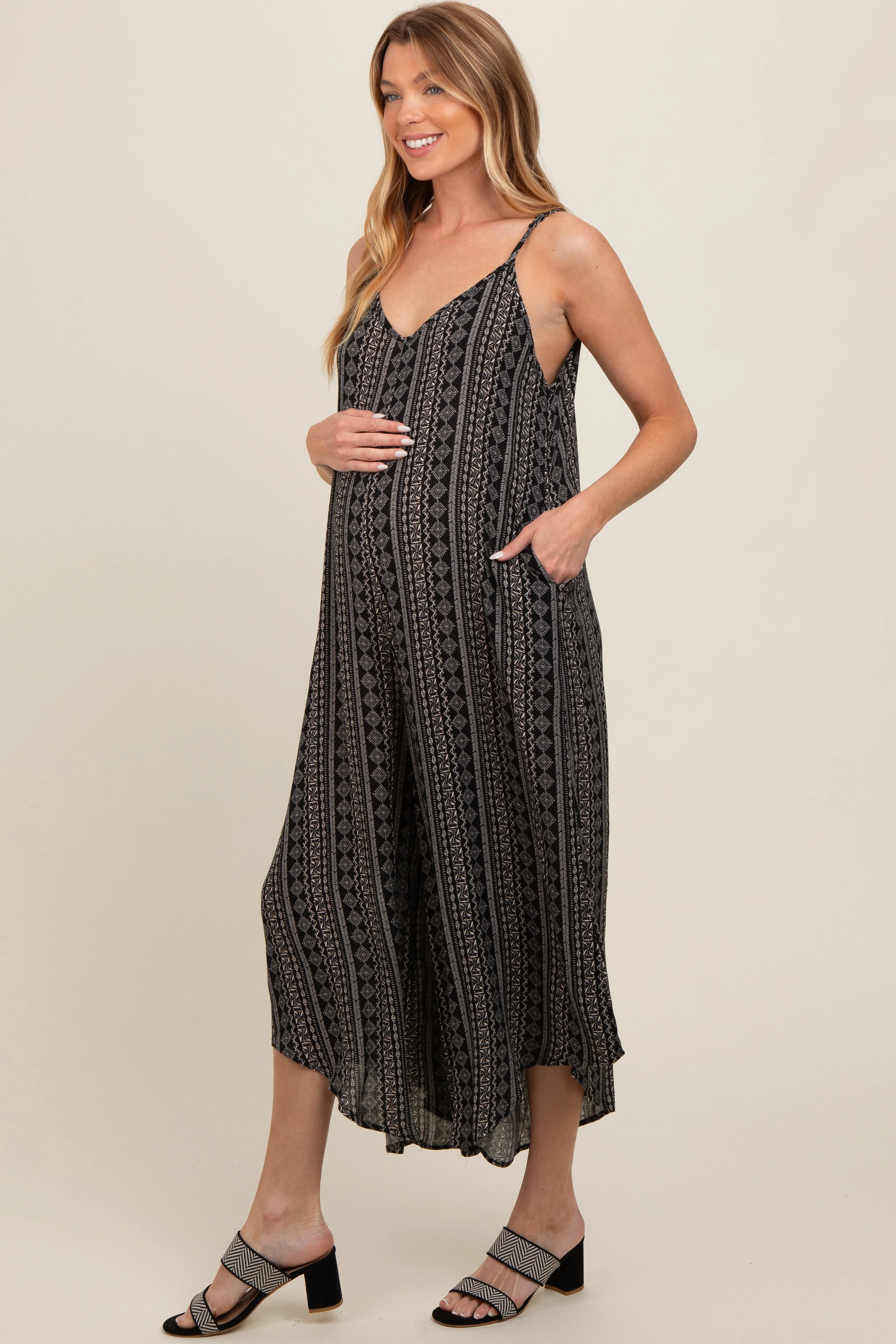Charcoal Printed Cropped Wide Leg Maternity Jumpsuit sold by Pinkblush product image thumbnail 3