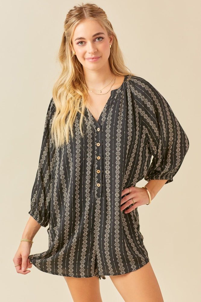 Black Printed Front Button Maternity Romper sold by Pinkblush product image thumbnail 7