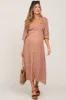 Rust Floral Ruffle V-Neck Maternity Midi Dress sold by Pinkblush