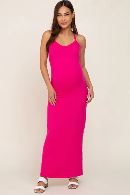 Fuchsia Racerback Maternity Maxi Dress sold by Pinkblush