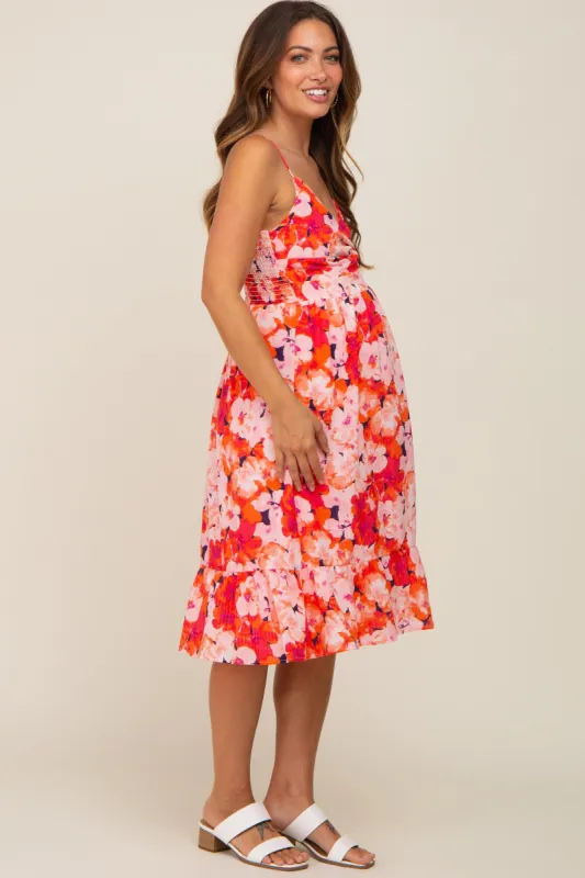 Mauve Smocked Ruffle Accent Midi Dress sold by Pinkblush