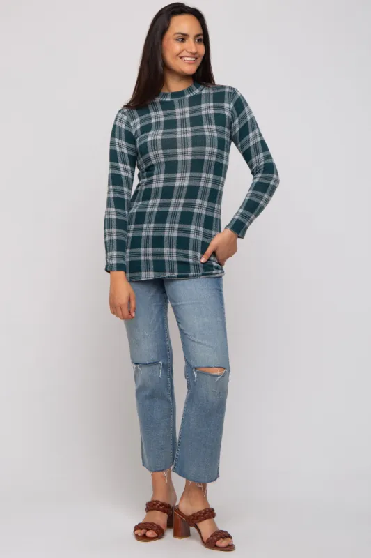 Green Plaid Mock Neck Brushed Long Sleeve Top sold by Pinkblush