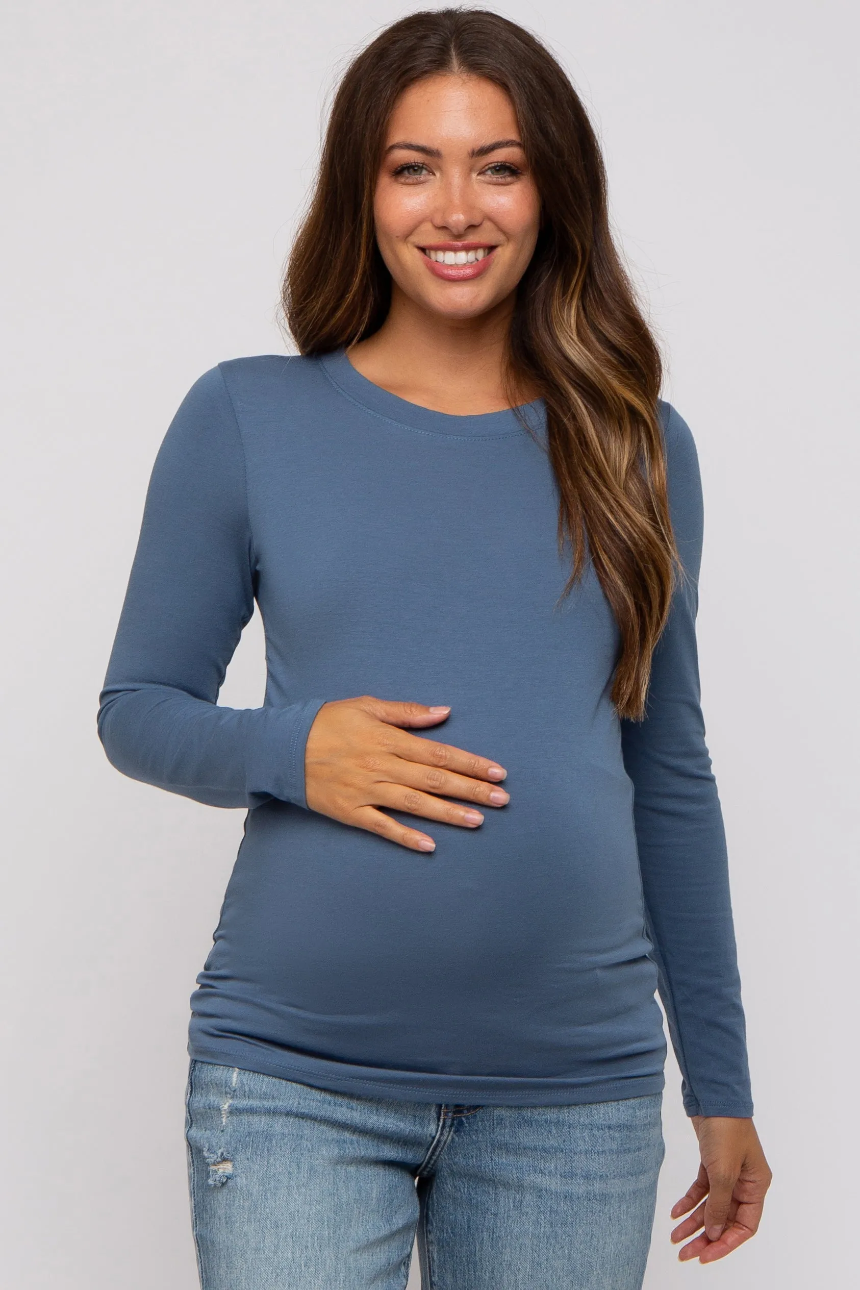 Blue Long Sleeve Maternity Top sold by Pinkblush