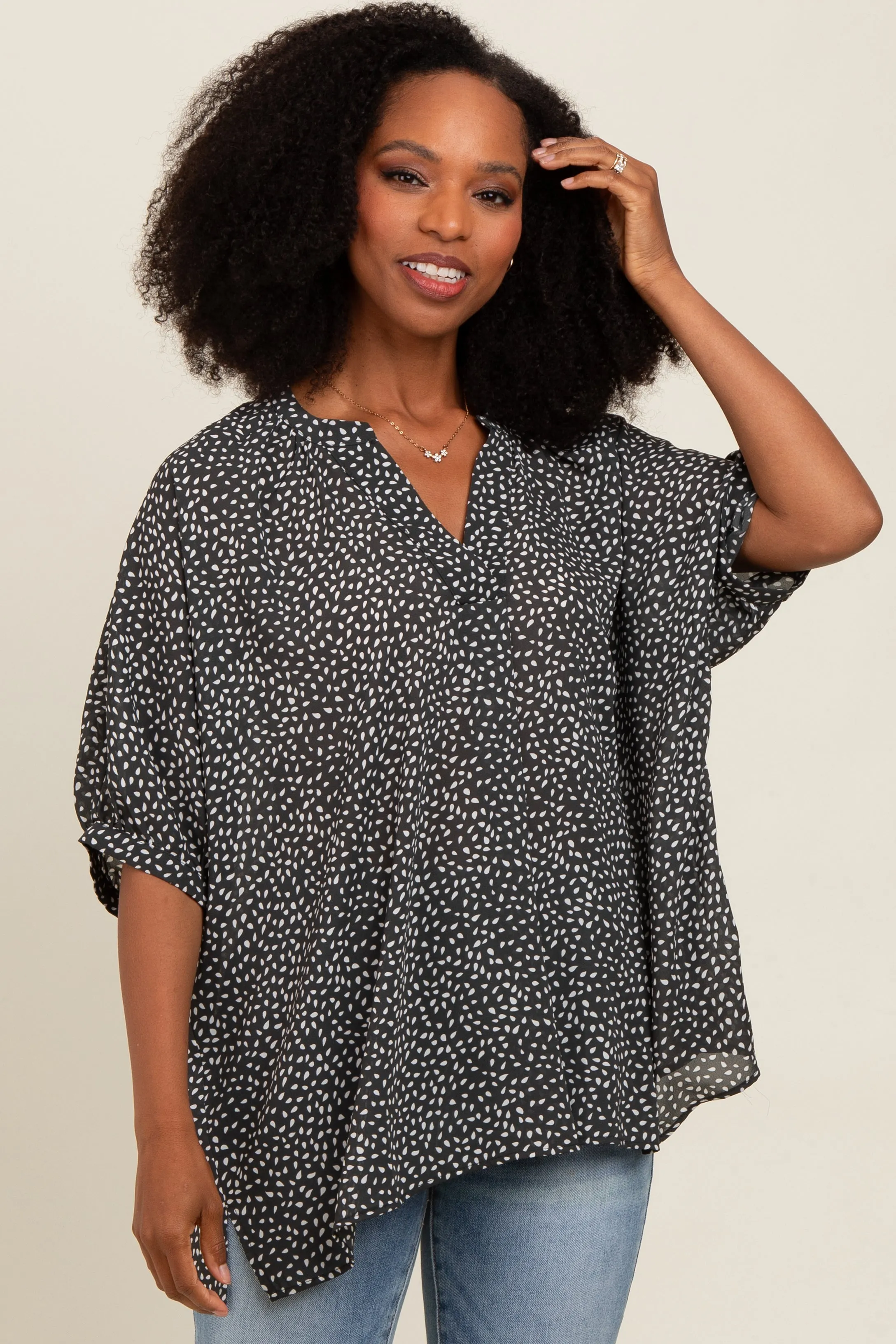 Charcoal Printed Dolman Sleeve Blouse sold by Pinkblush