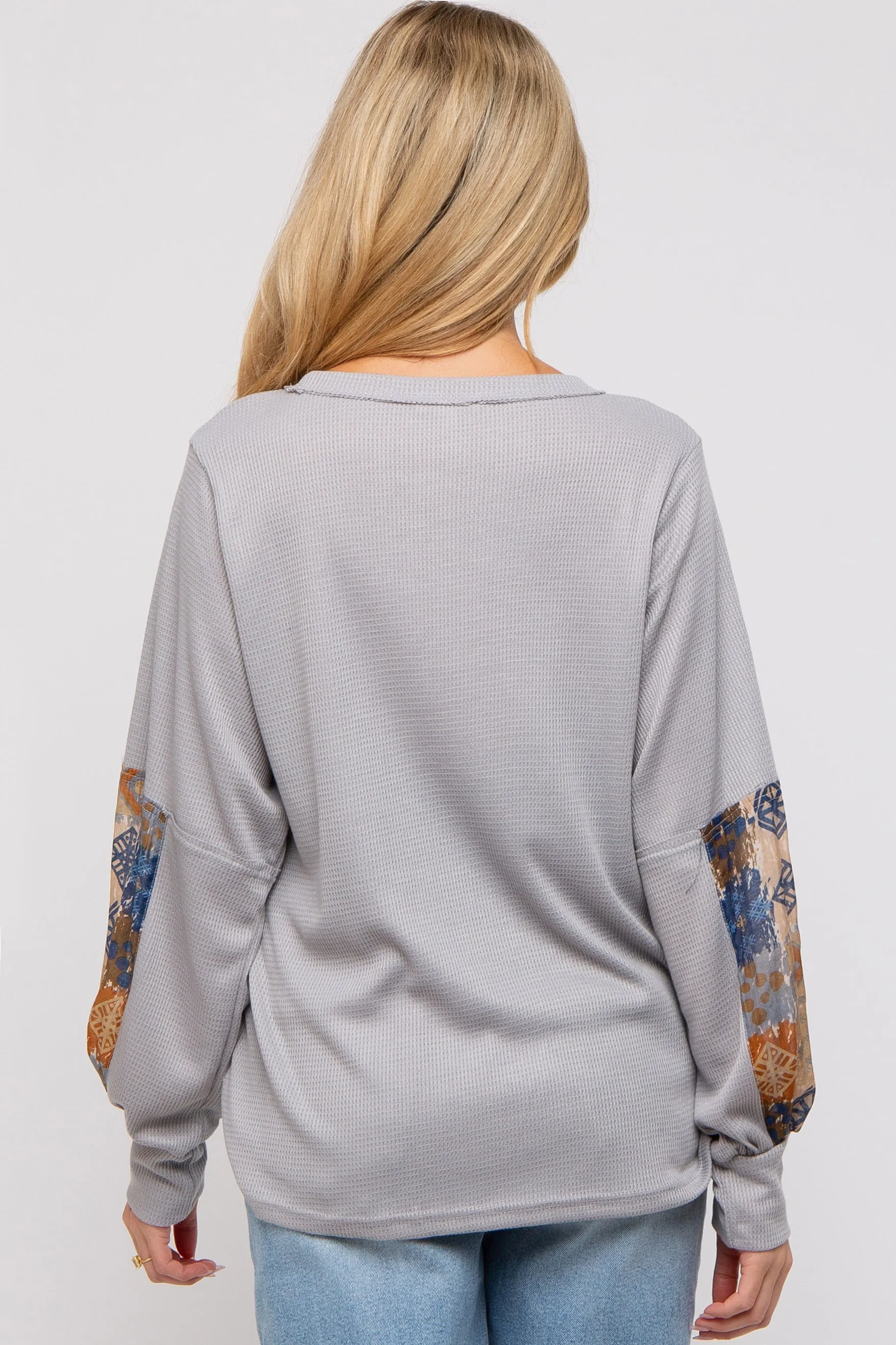 Grey Waffle Knit Contrast Sleeve Maternity Top sold by Pinkblush product image thumbnail 3
