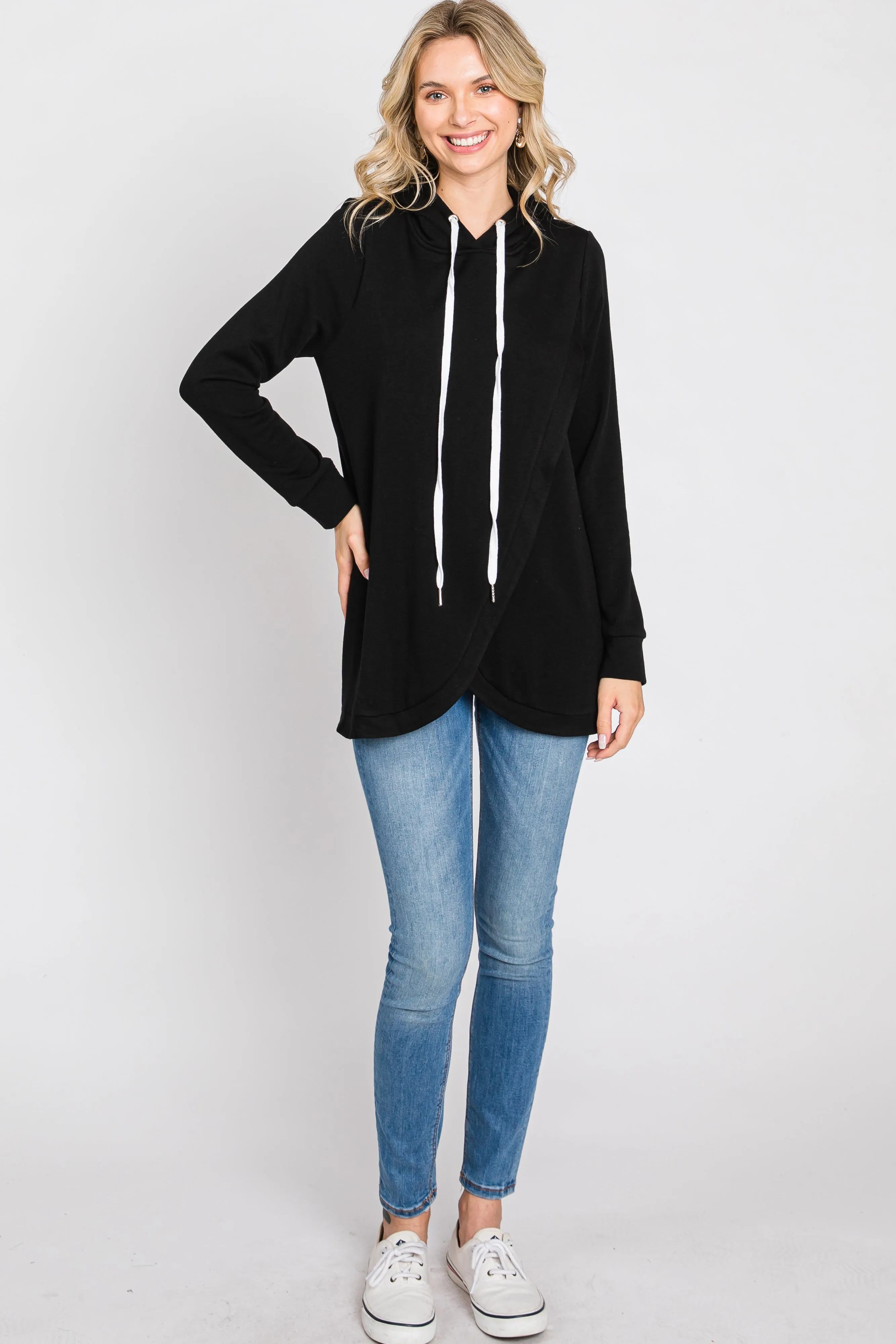 Black Layered Front Nursing Fleece Hoodie sold by Pinkblush product image thumbnail 2