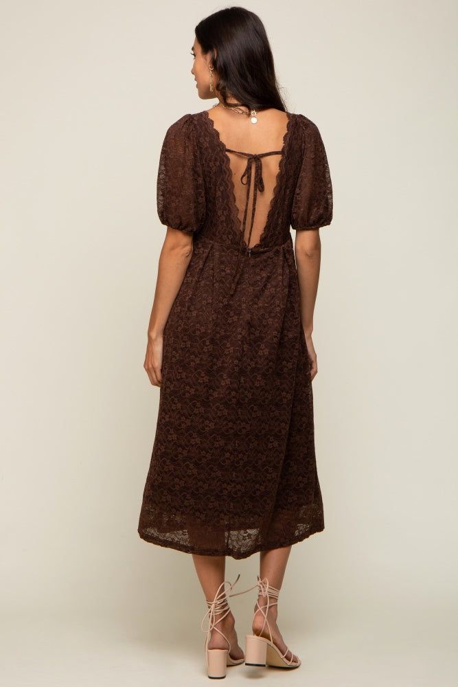 Brown Lace Cutout Midi Dress sold by Pinkblush product image thumbnail 3