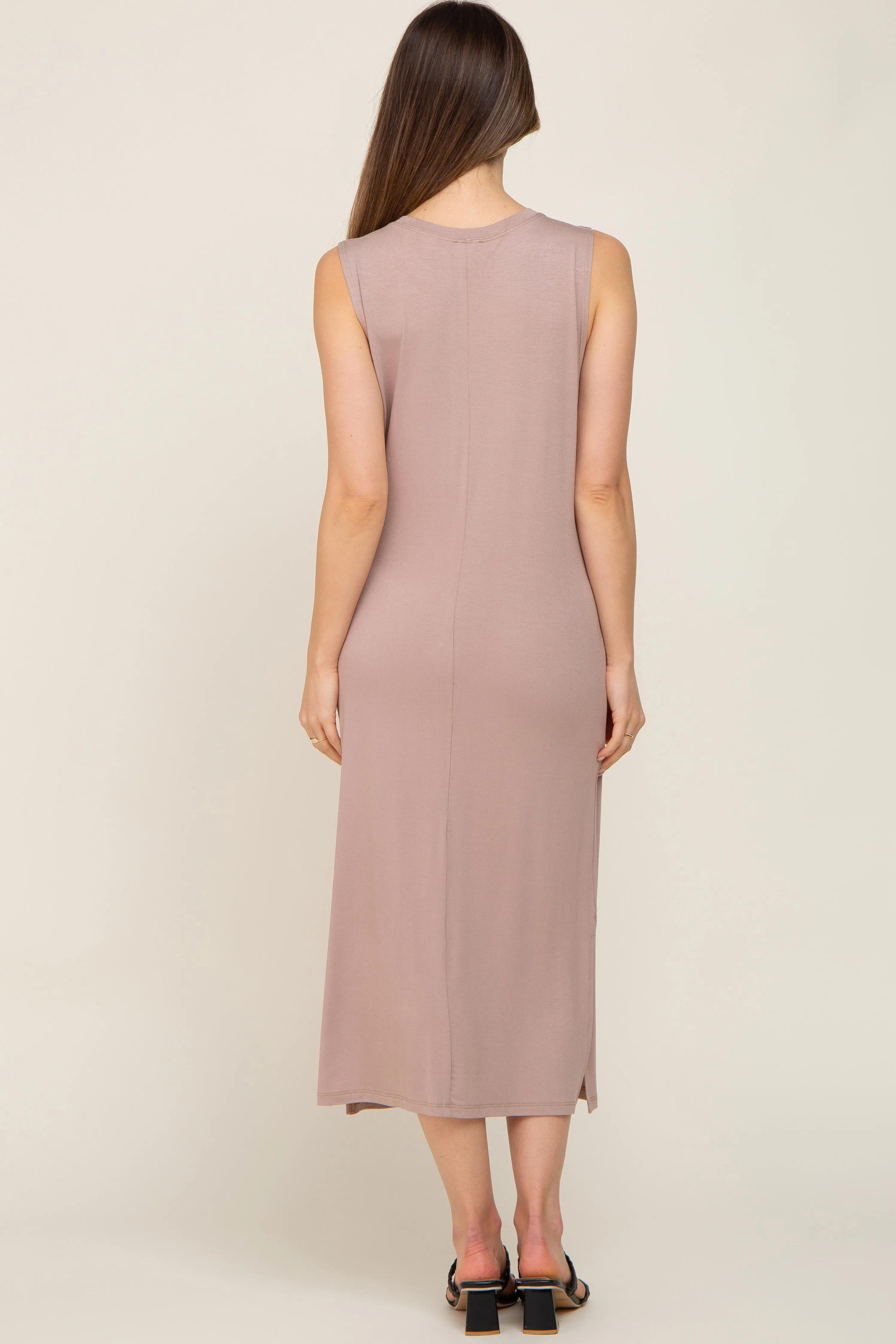 Taupe Sleeveless Side Slit Maternity Midi Dress sold by Pinkblush product image thumbnail 3