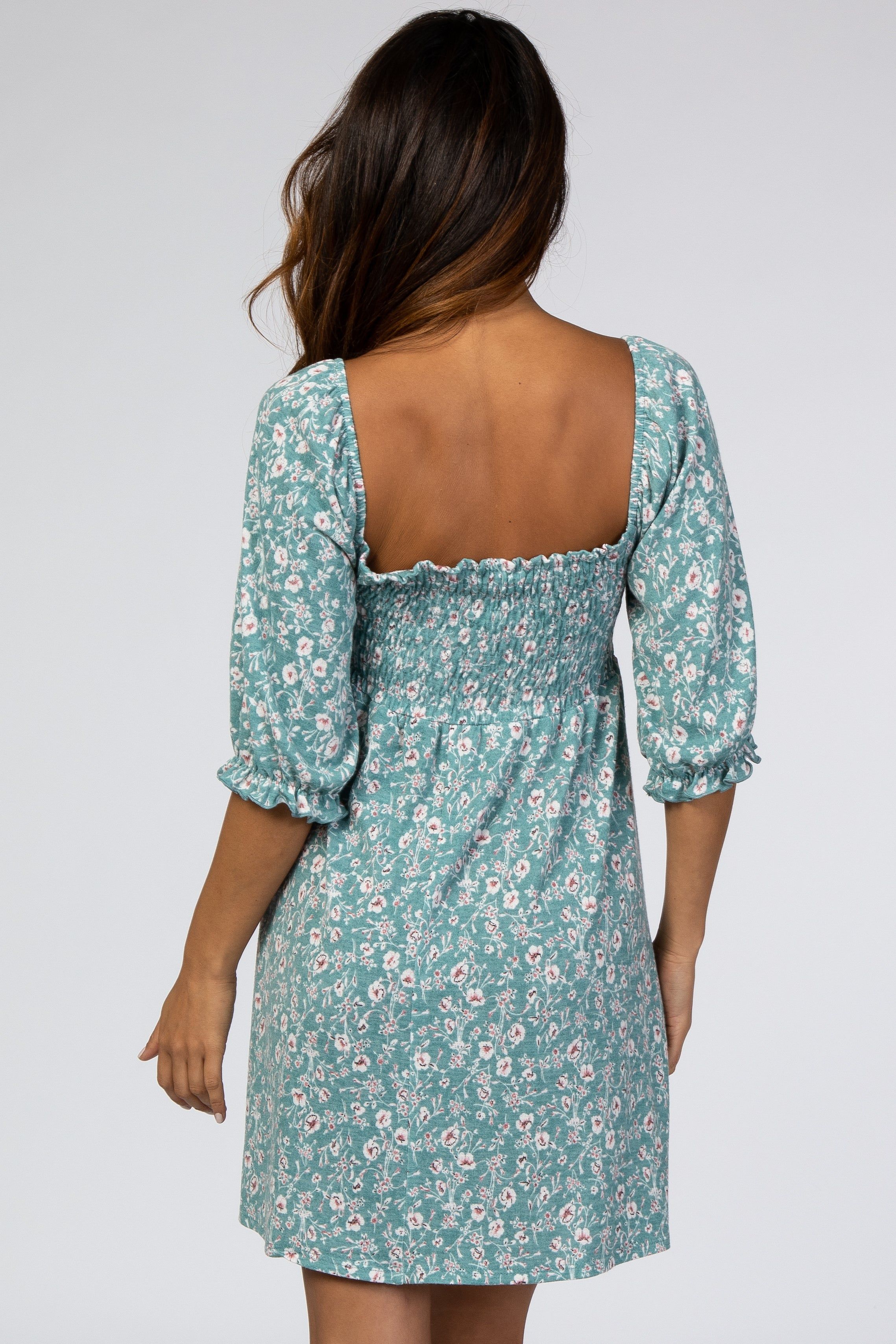 Teal Floral Puff Sleeve Dress sold by Pinkblush product image thumbnail 3