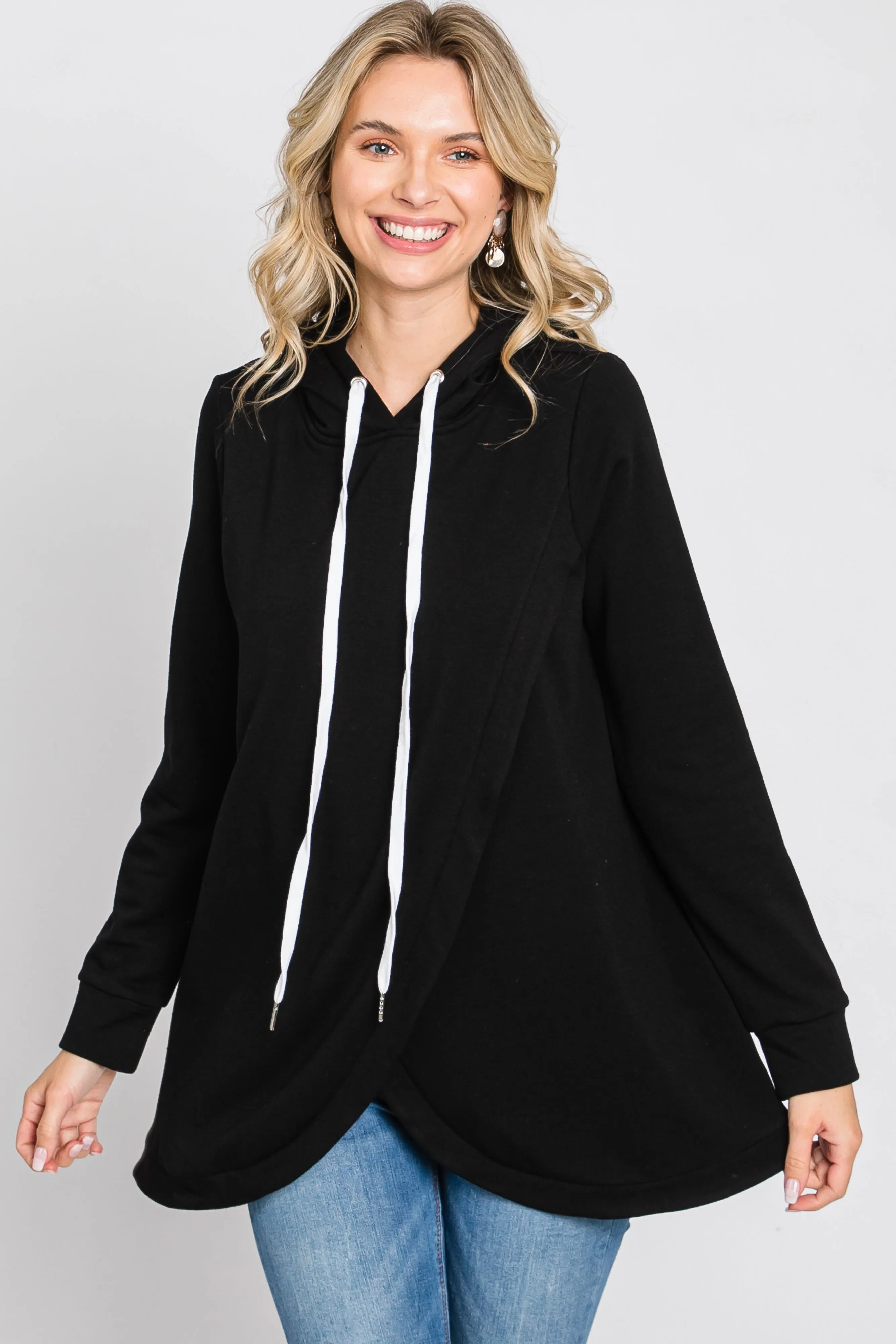 Black Layered Front Nursing Fleece Hoodie sold by Pinkblush product image thumbnail 3