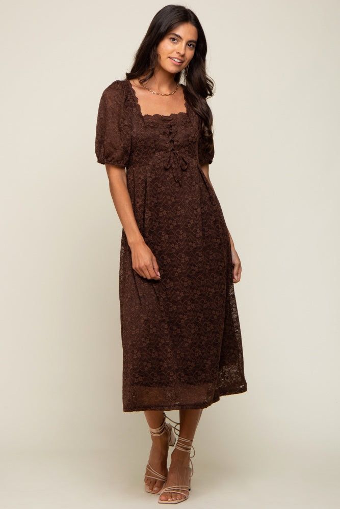 Brown Lace Cutout Midi Dress sold by Pinkblush product image thumbnail 4