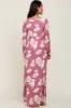 Mauve Floral Button Front Maternity Maxi Dress sold by Pinkblush