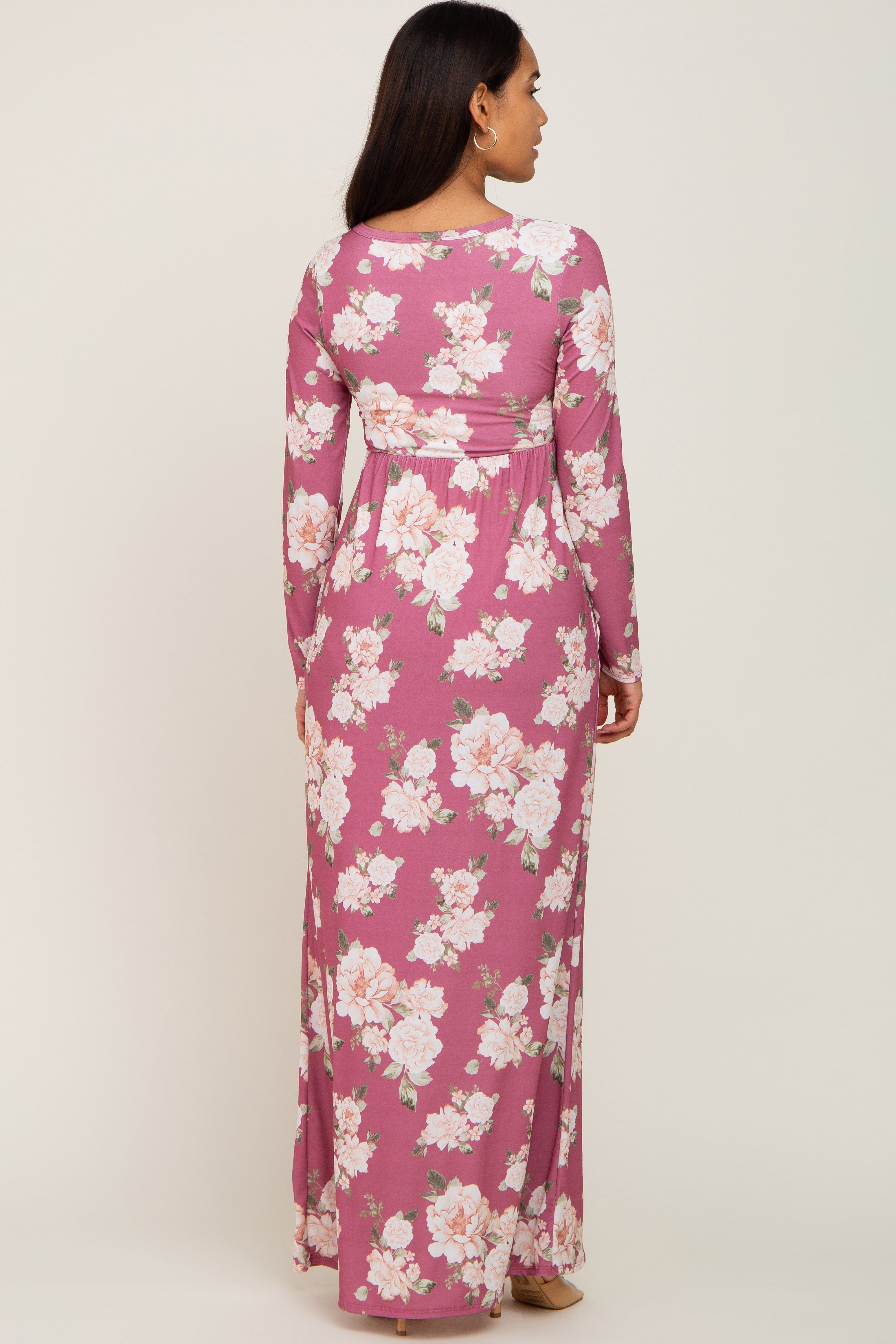 Mauve Floral Button Front Maternity Maxi Dress sold by Pinkblush product image thumbnail 3