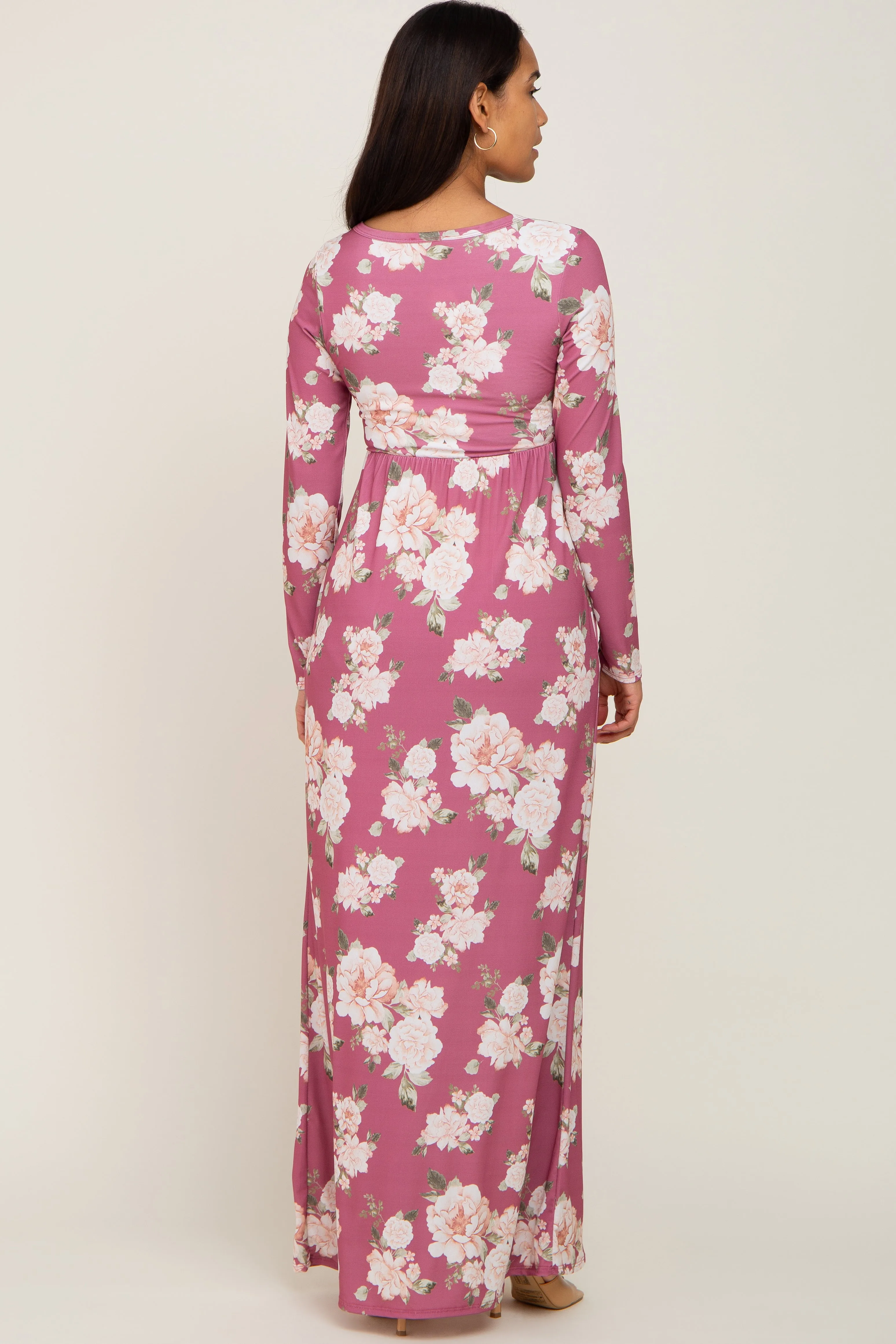 Mauve Floral Button Front Maternity Maxi Dress sold by Pinkblush product image thumbnail 3