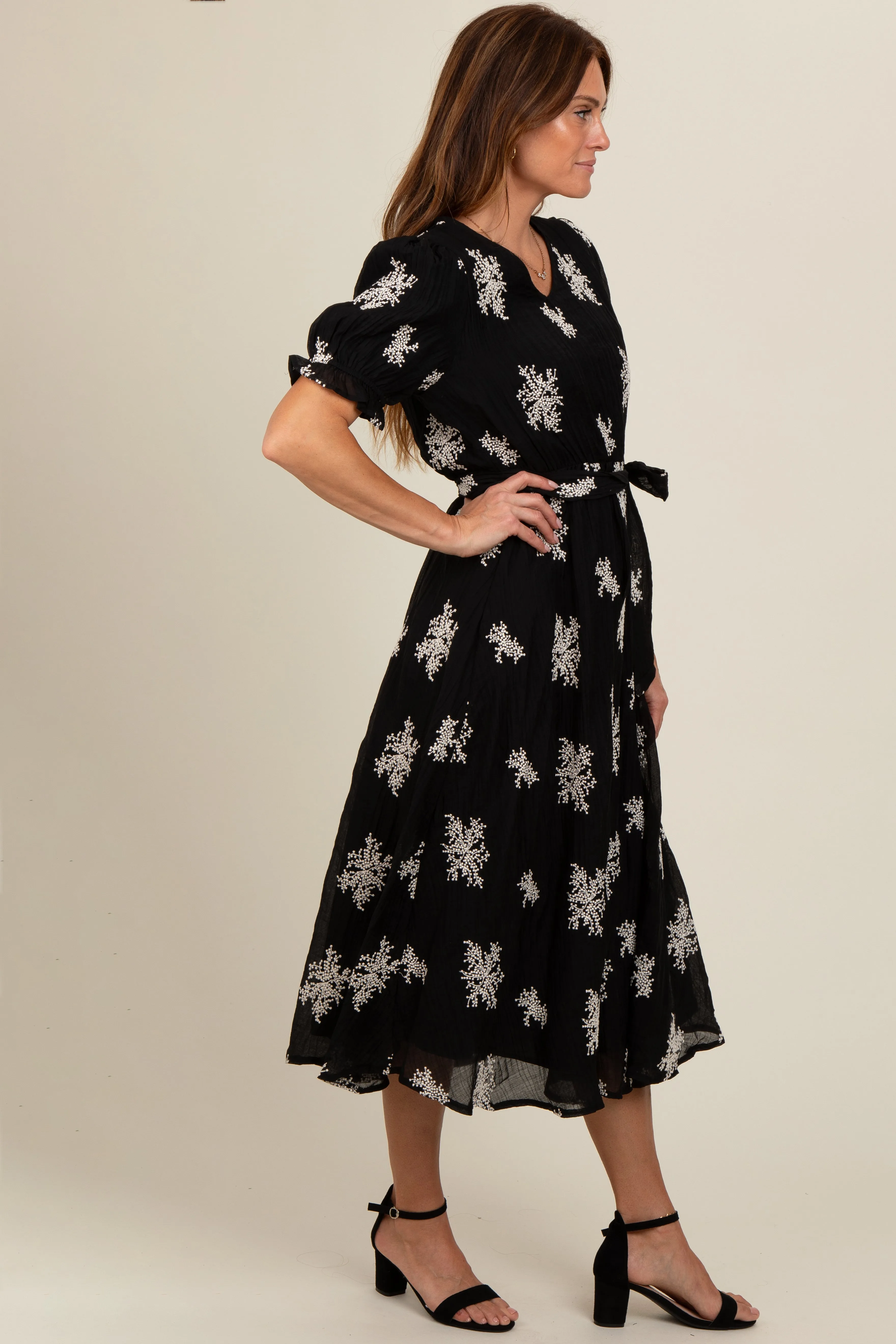Black Embroidered Sash Tie Midi Dress sold by Pinkblush product image thumbnail 2
