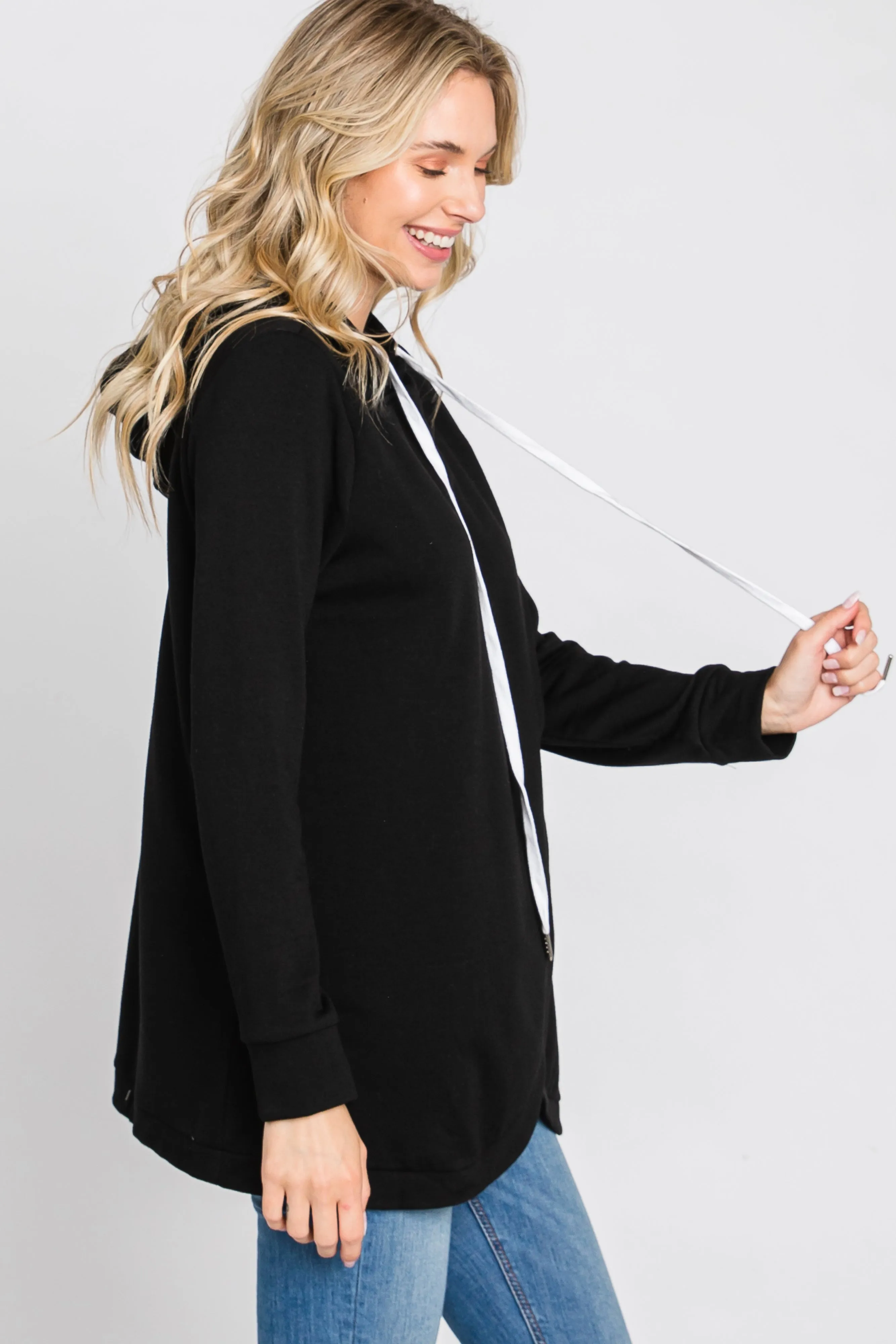 Black Layered Front Nursing Fleece Hoodie sold by Pinkblush product image thumbnail 4