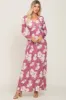 Mauve Floral Button Front Maternity Maxi Dress sold by Pinkblush