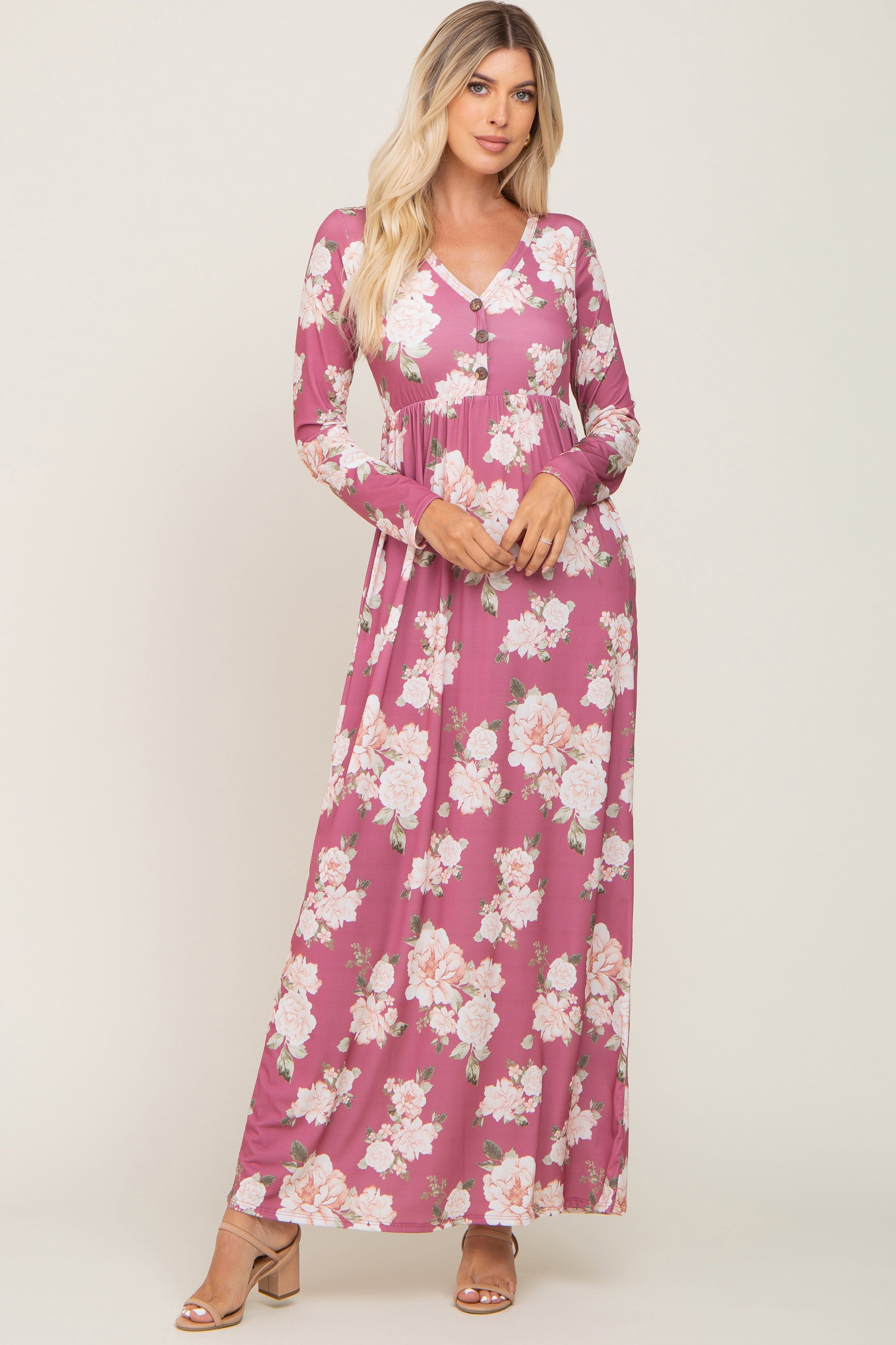 Mauve Floral Button Front Maternity Maxi Dress sold by Pinkblush product image thumbnail 4