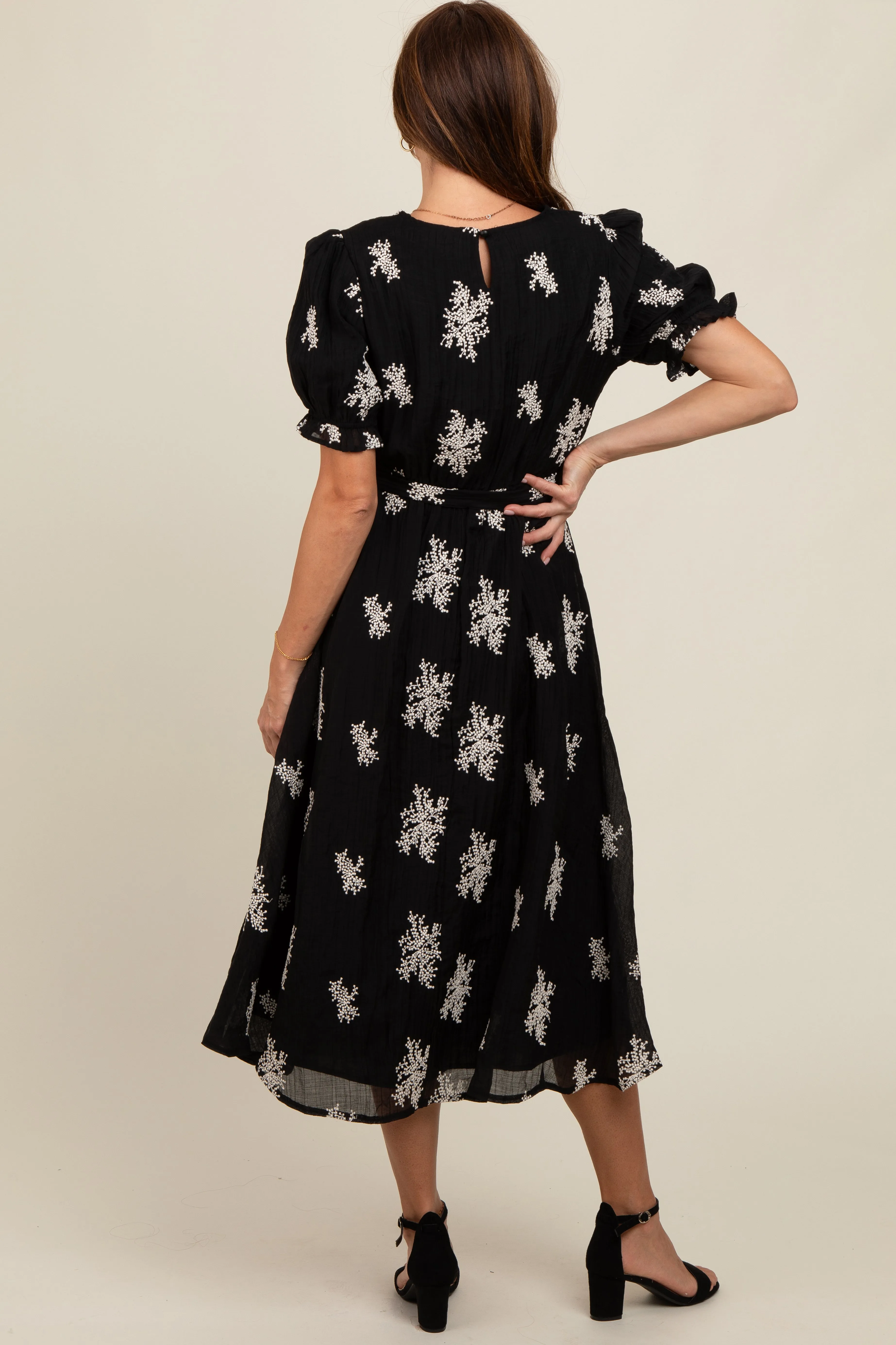Black Embroidered Sash Tie Midi Dress sold by Pinkblush product image thumbnail 3