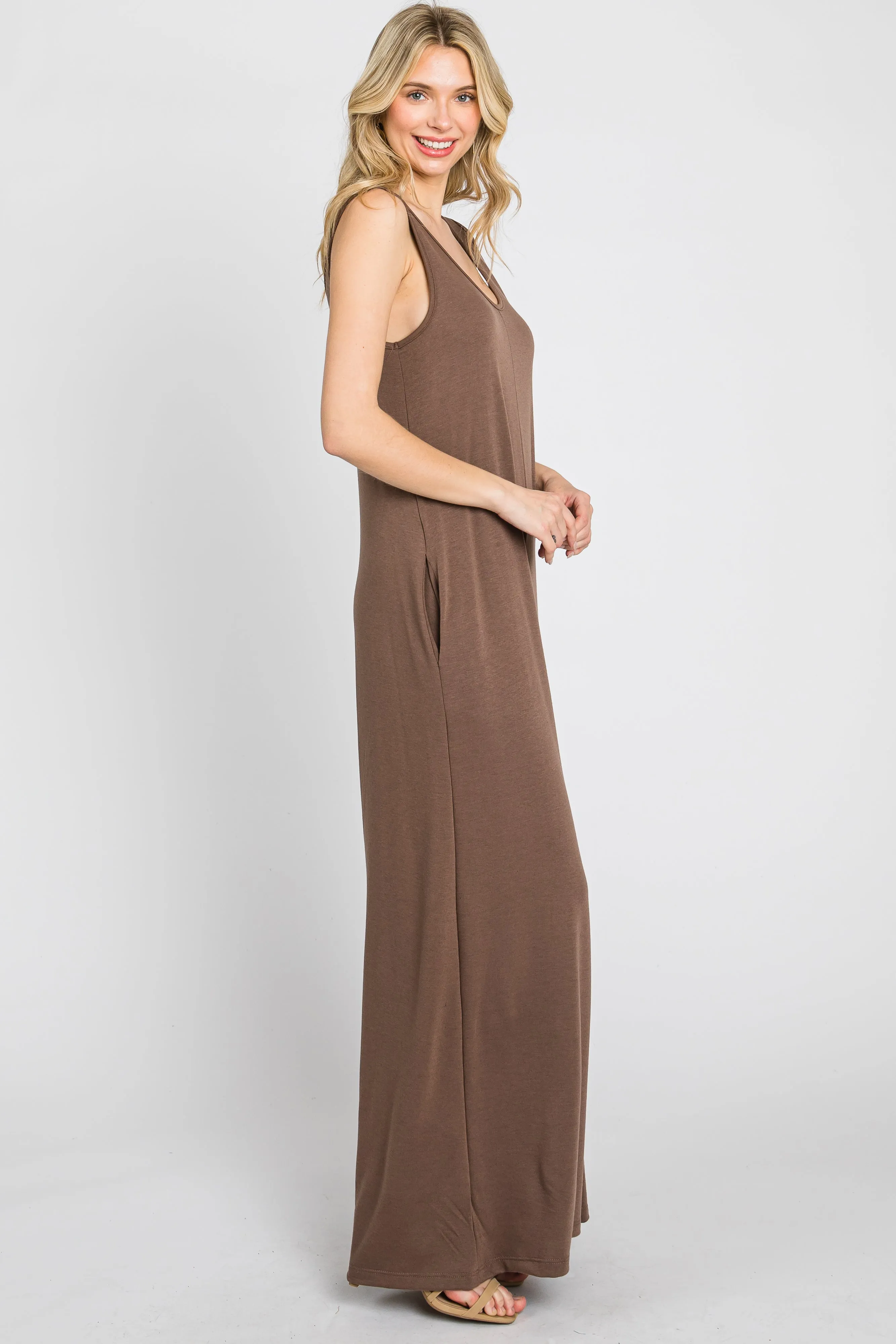 Mocha Wide Leg Sleeveless Jumpsuit sold by Pinkblush product image thumbnail 3
