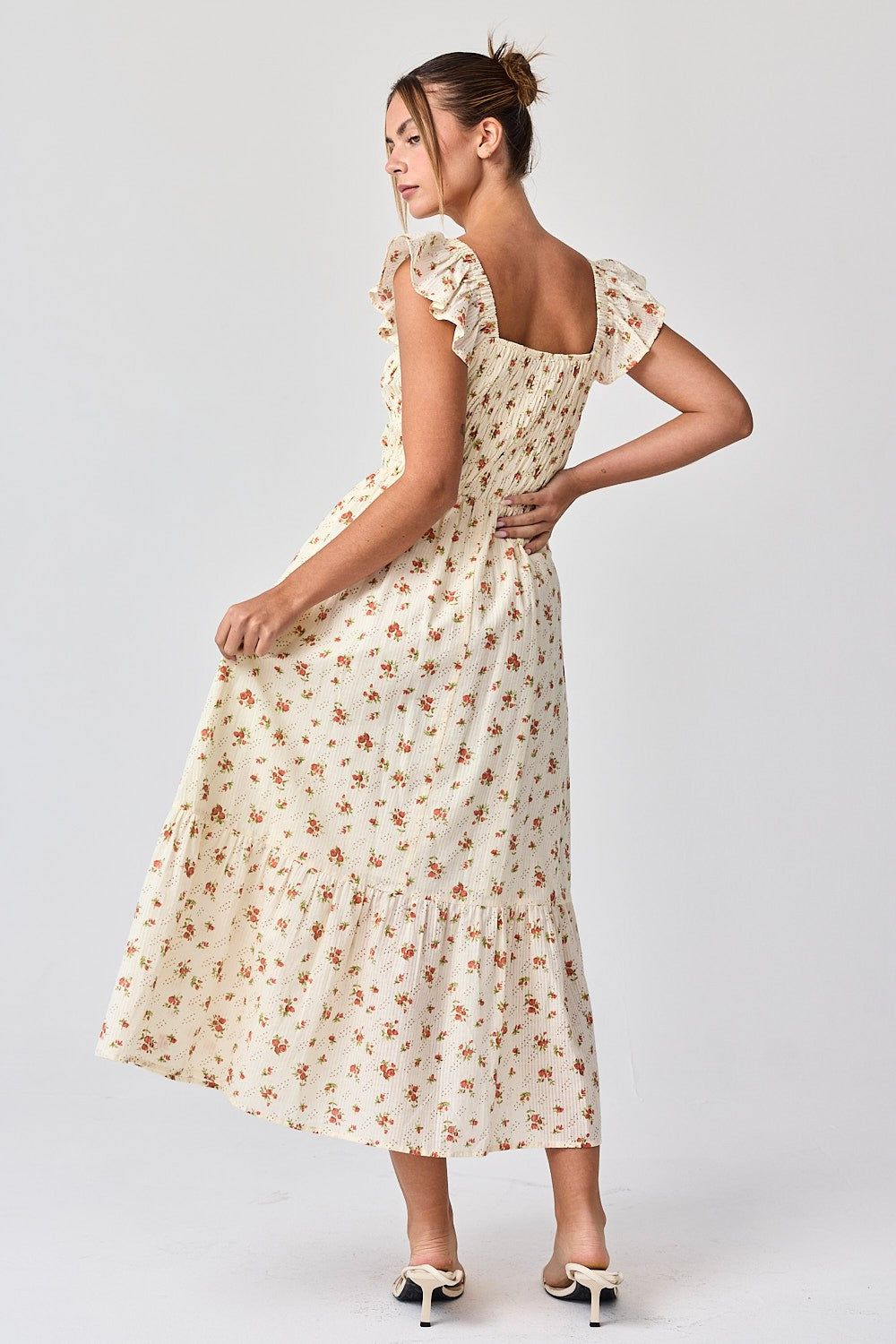 Red Rose Smocked Ruffle Midi Dress sold by Pinkblush product image thumbnail 4