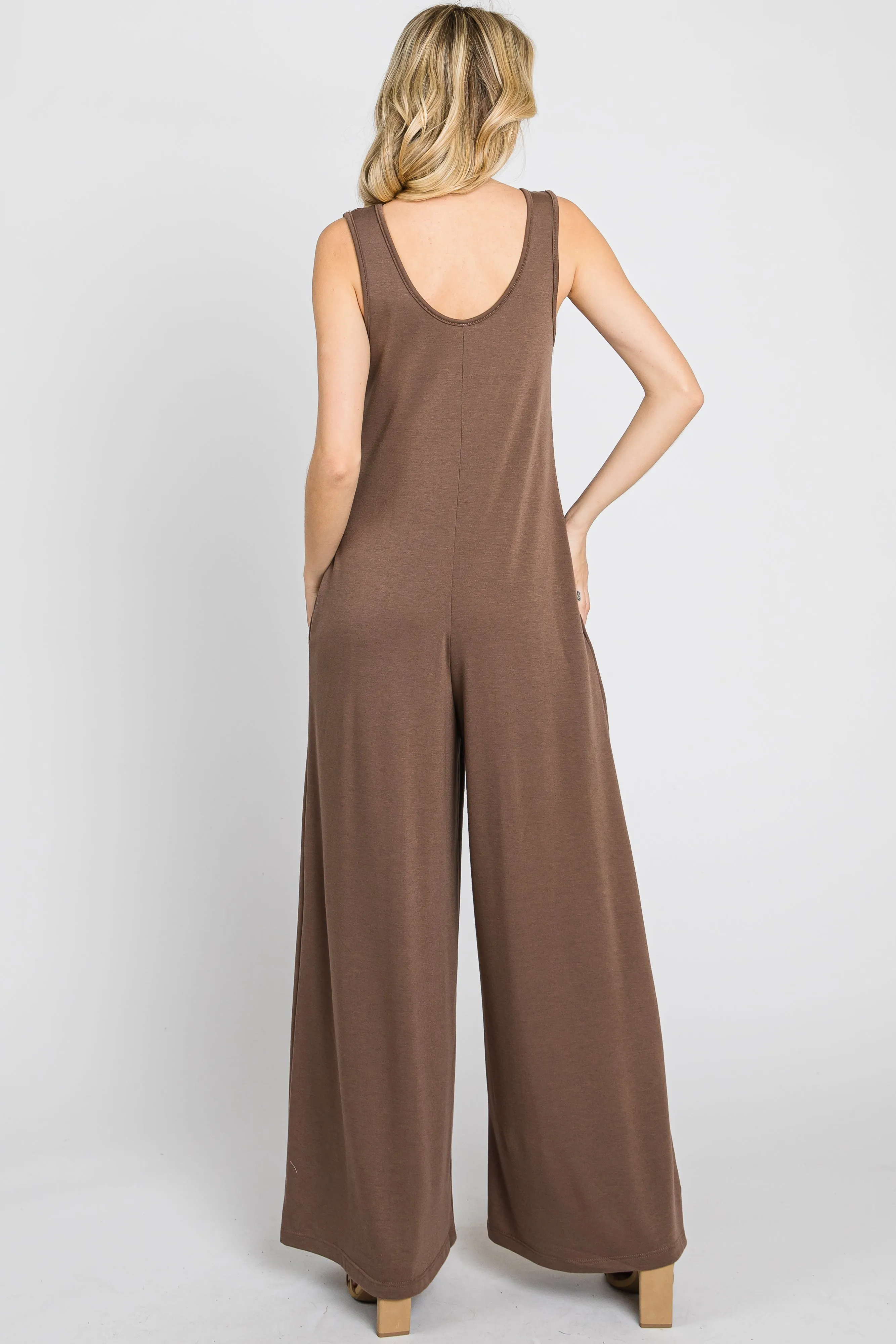 Mocha Wide Leg Sleeveless Jumpsuit sold by Pinkblush product image thumbnail 4