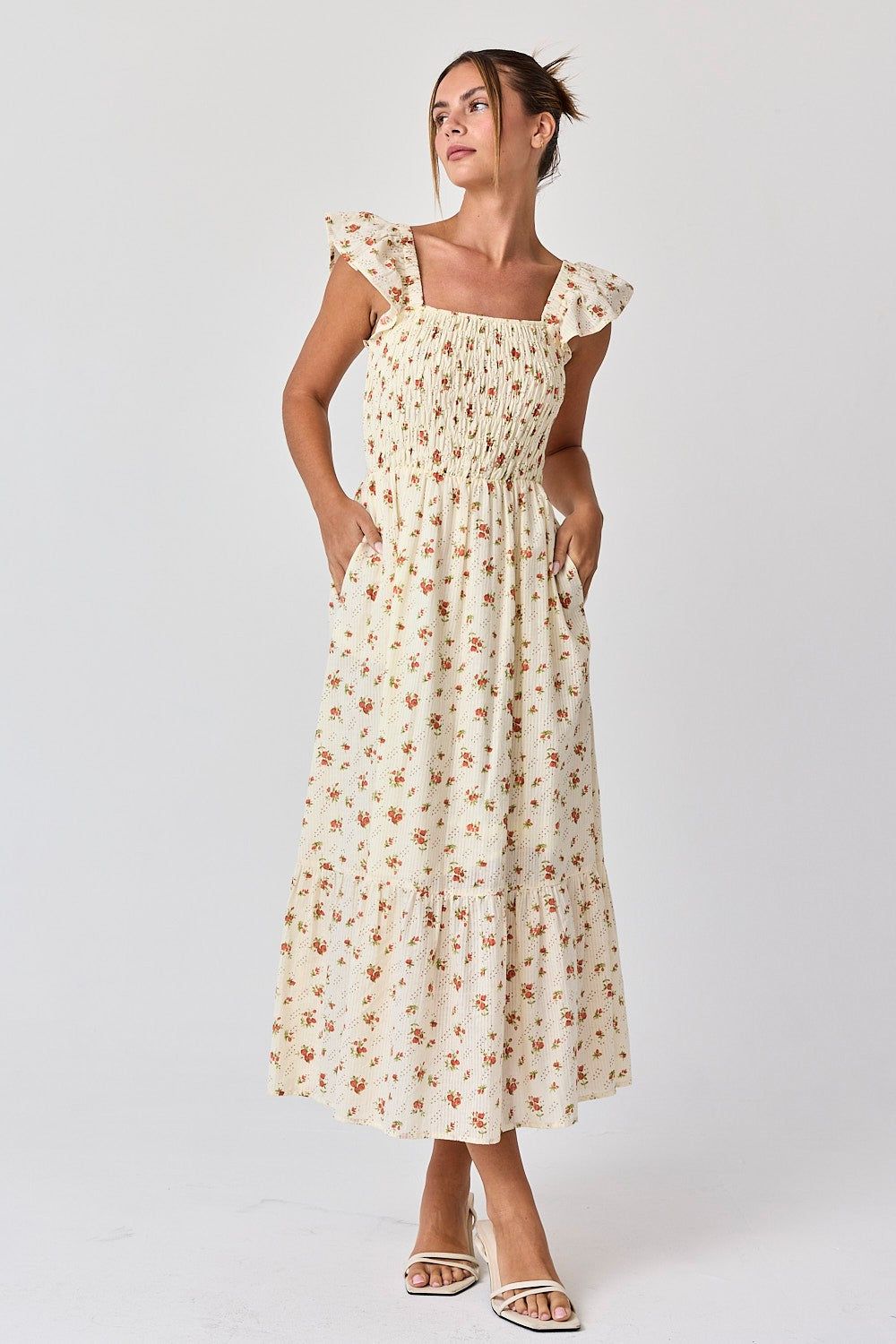 Red Rose Smocked Ruffle Midi Dress sold by Pinkblush product image thumbnail 2