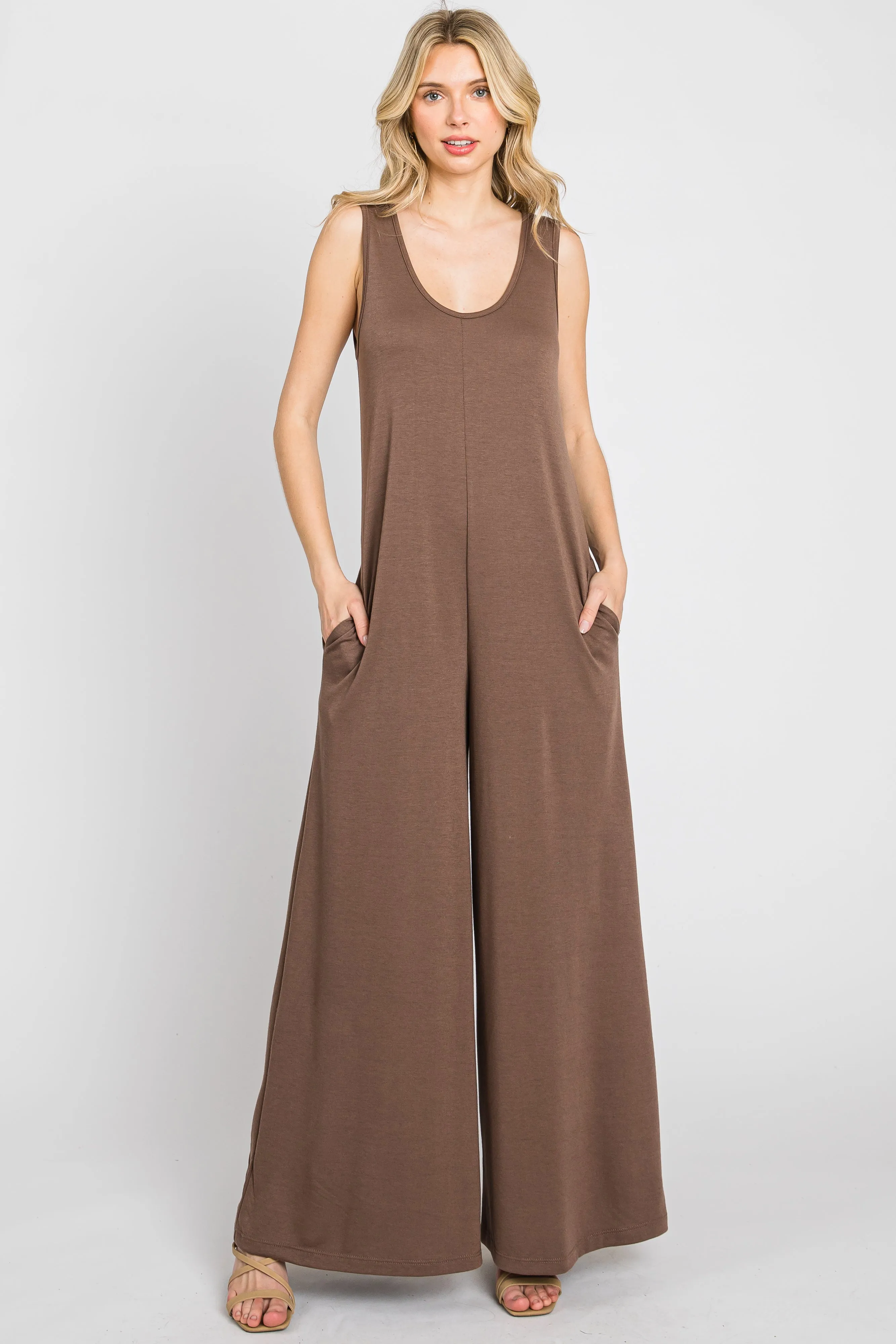 Mocha Wide Leg Sleeveless Jumpsuit sold by Pinkblush product image thumbnail 2