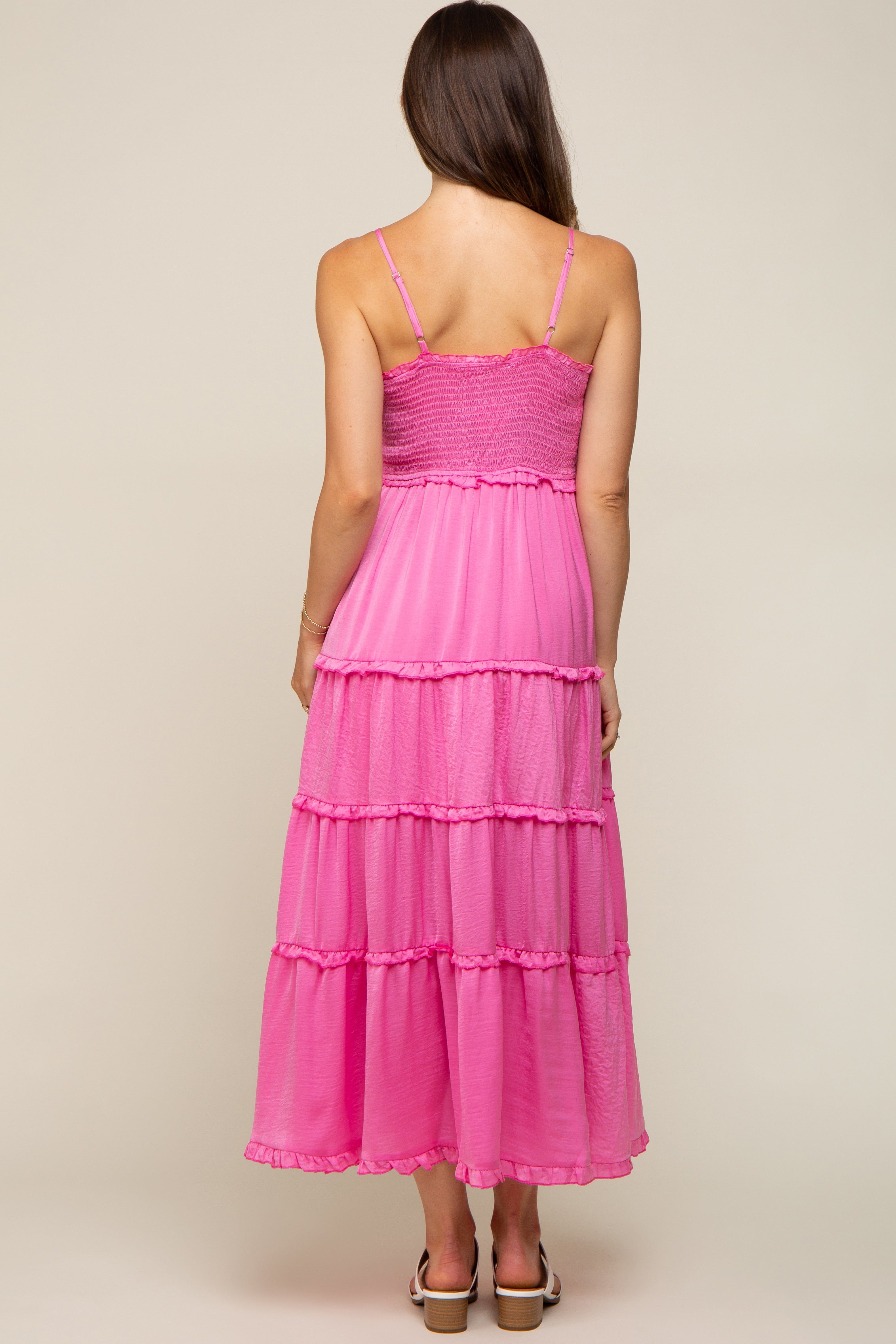 Pink Smocked Ruffle Tiered Maternity Maxi Dress sold by Pinkblush product image thumbnail 4