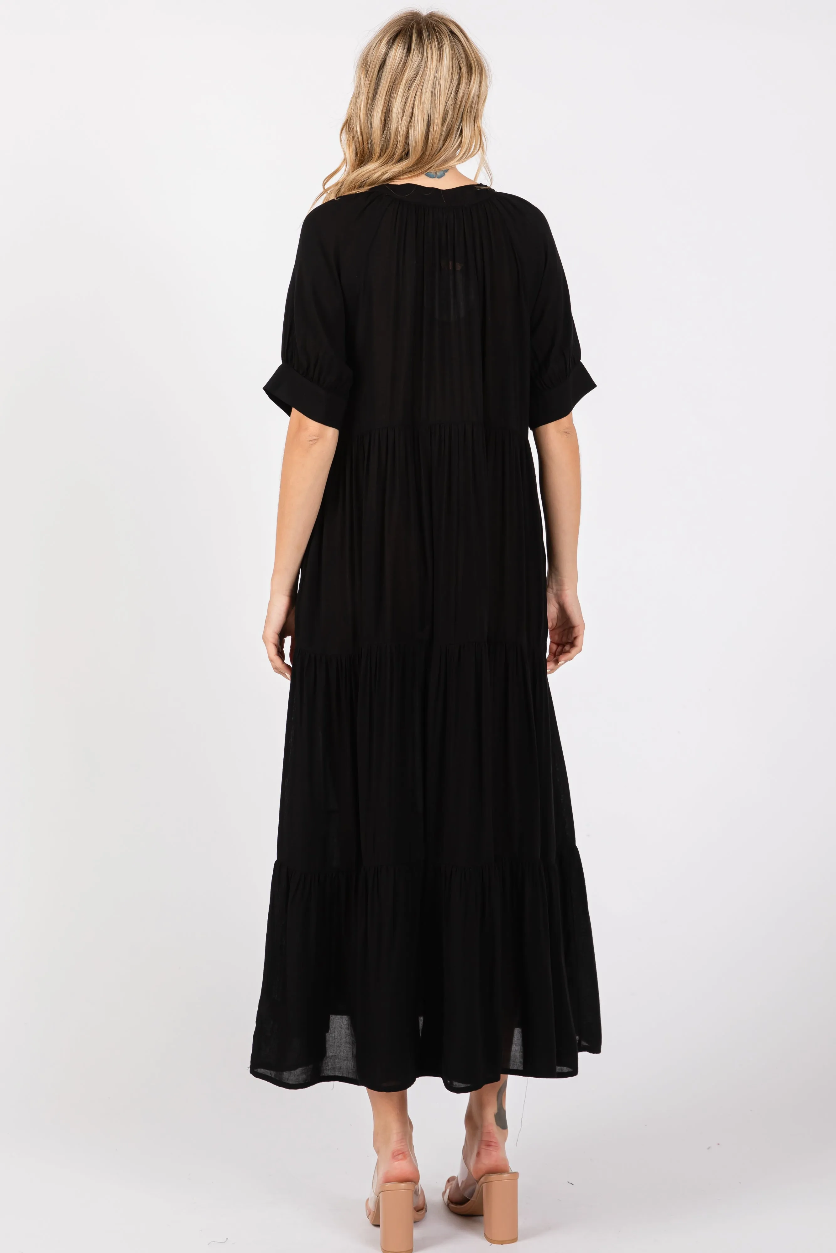 Black Lightweight Flowy Tiered Maxi Dress sold by Pinkblush product image thumbnail 3