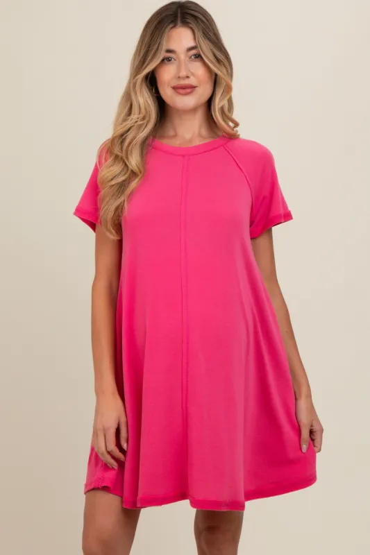 Hot Pink Solid T-shirt Maternity Mini Dress sold by Pinkblush
