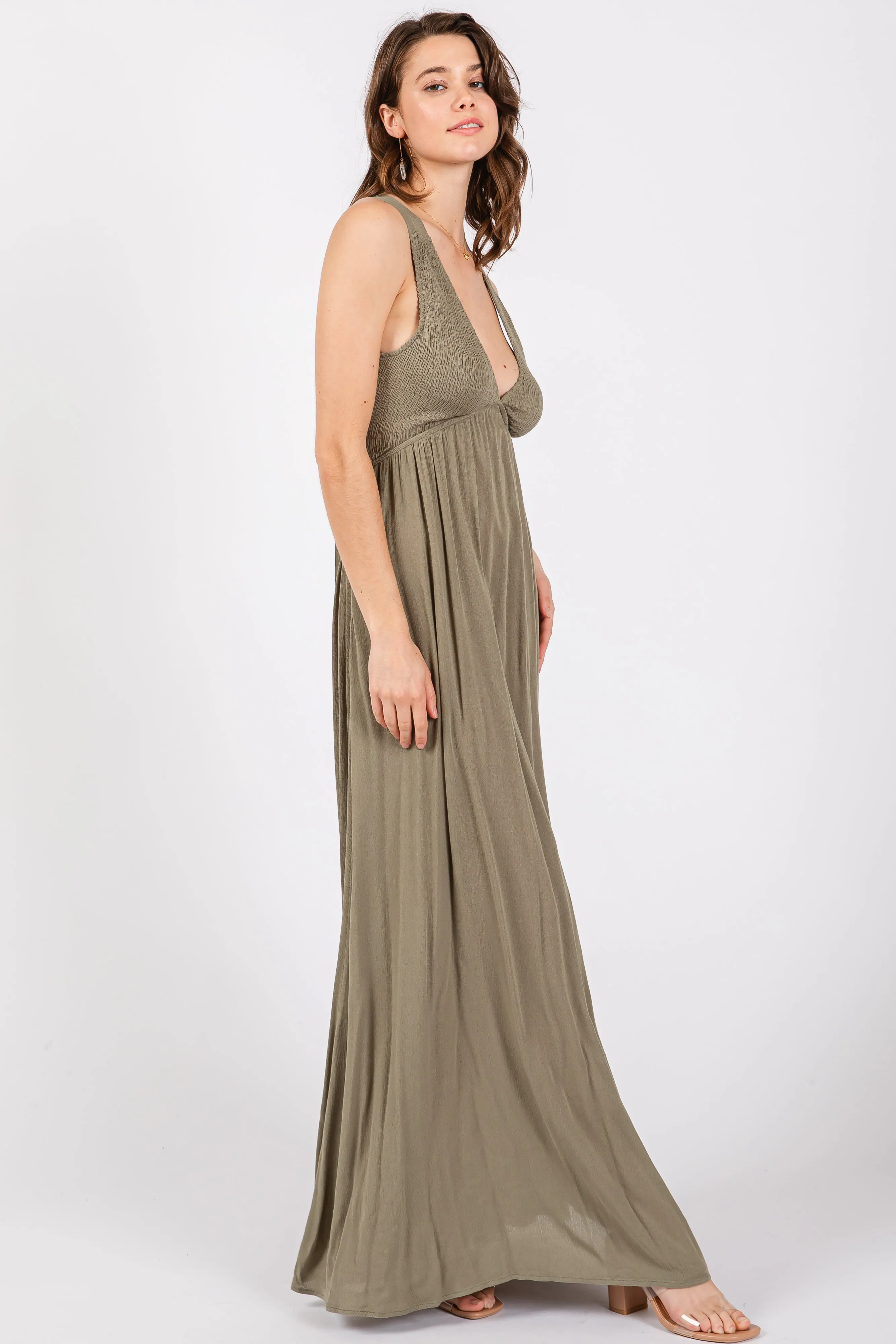 Olive Deep V-Neck Cross Back Maxi Dress sold by Pinkblush product image thumbnail 3