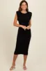 Black Padded Shoulder Fitted Midi Dress sold by Pinkblush
