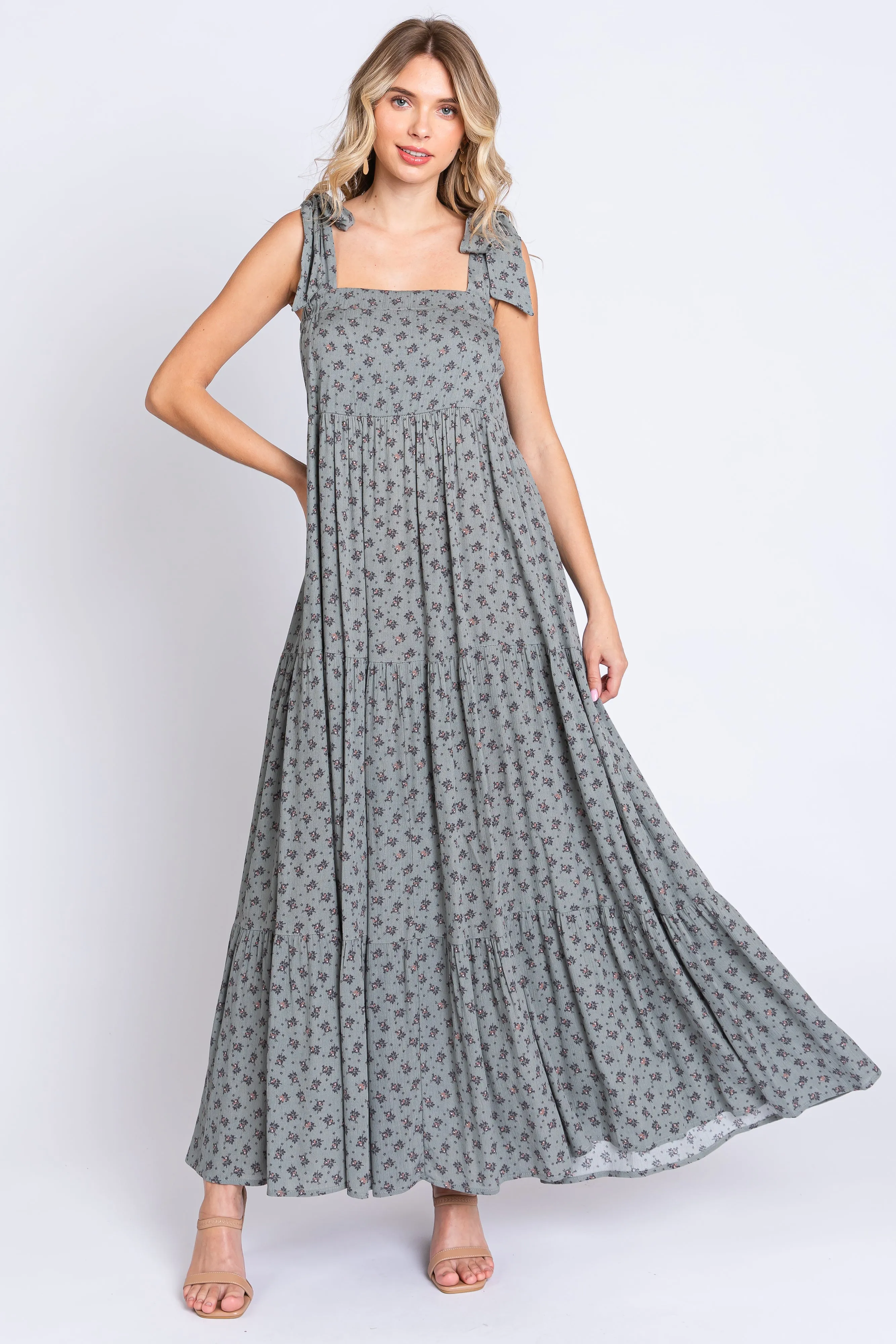 Sage Floral Shoulder Tie Maternity Maxi Dress sold by Pinkblush product image thumbnail 4