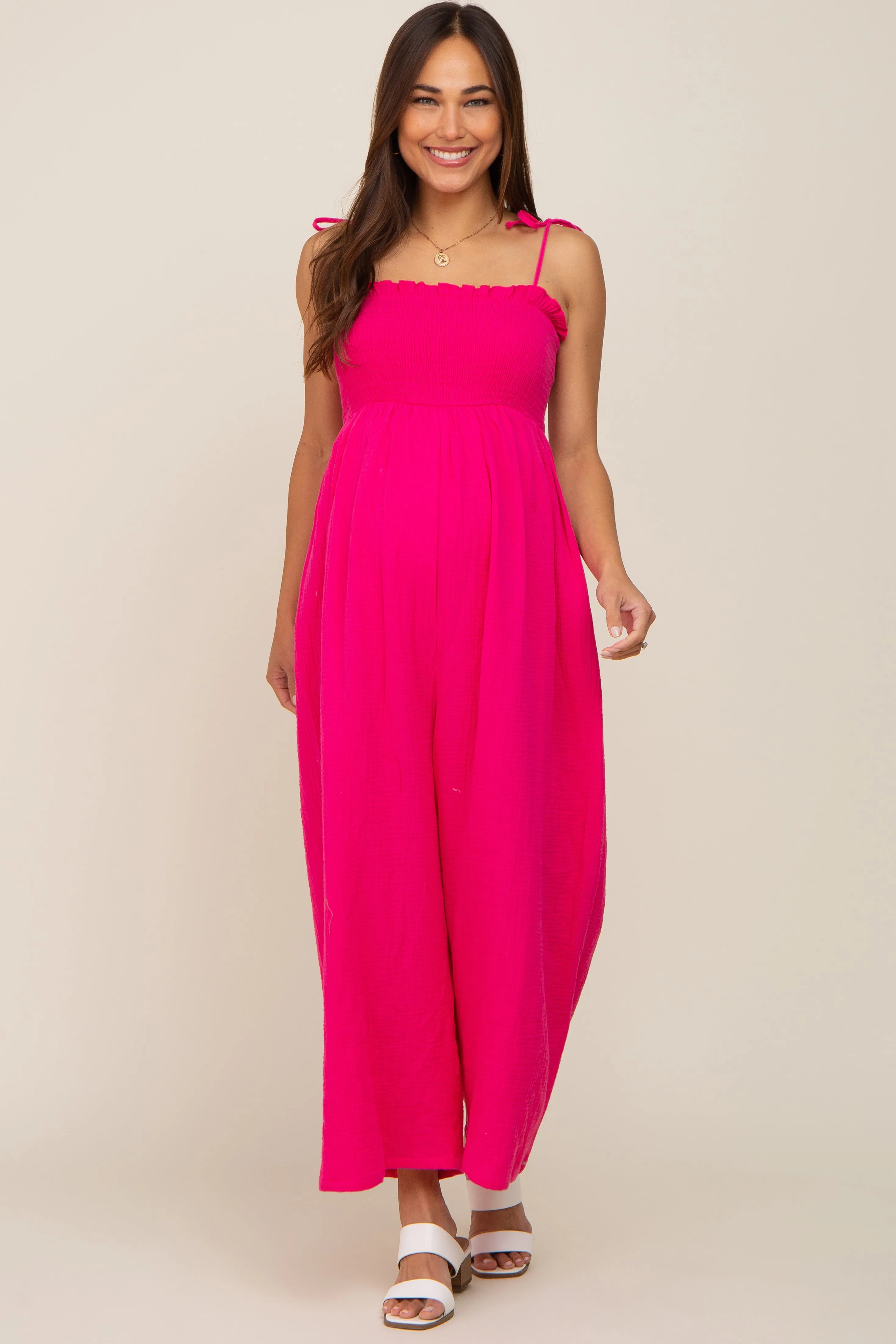 Fuchsia Sleeveless Cropped Maternity Jumpsuit sold by Pinkblush product image thumbnail 4