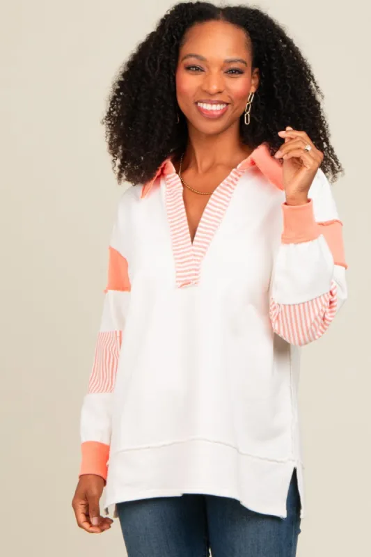 Salmon Striped Colorblock Polo Top made by Pinkblush