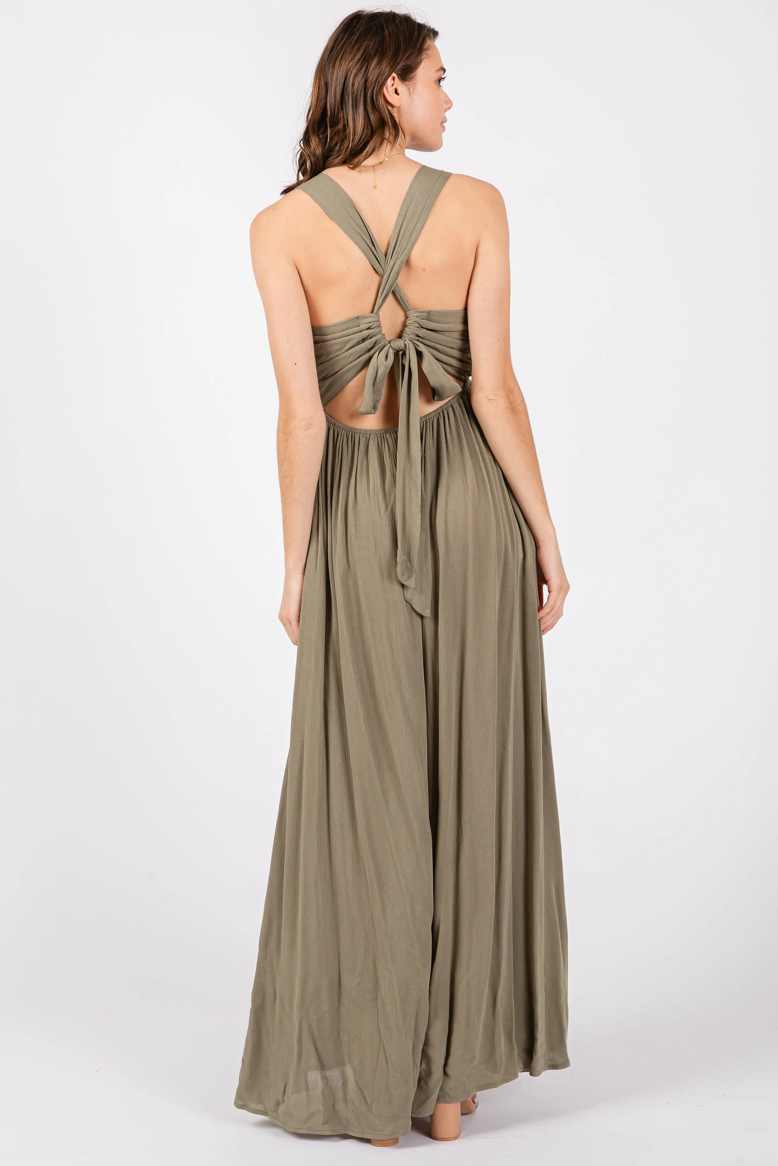 Olive Deep V-Neck Cross Back Maxi Dress sold by Pinkblush product image thumbnail 4