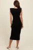Black Padded Shoulder Fitted Midi Dress sold by Pinkblush