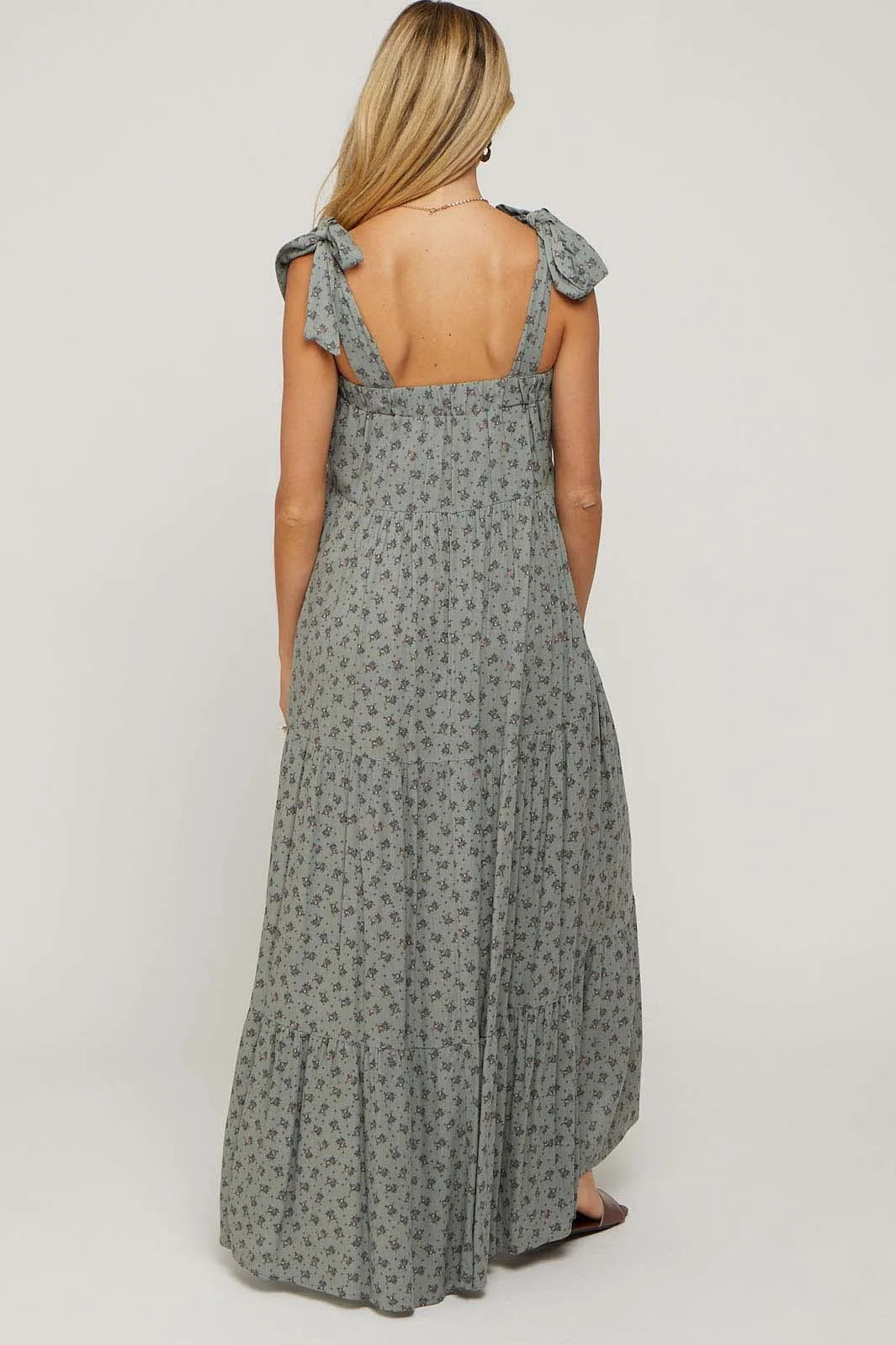 Sage Floral Shoulder Tie Maternity Maxi Dress sold by Pinkblush product image thumbnail 3