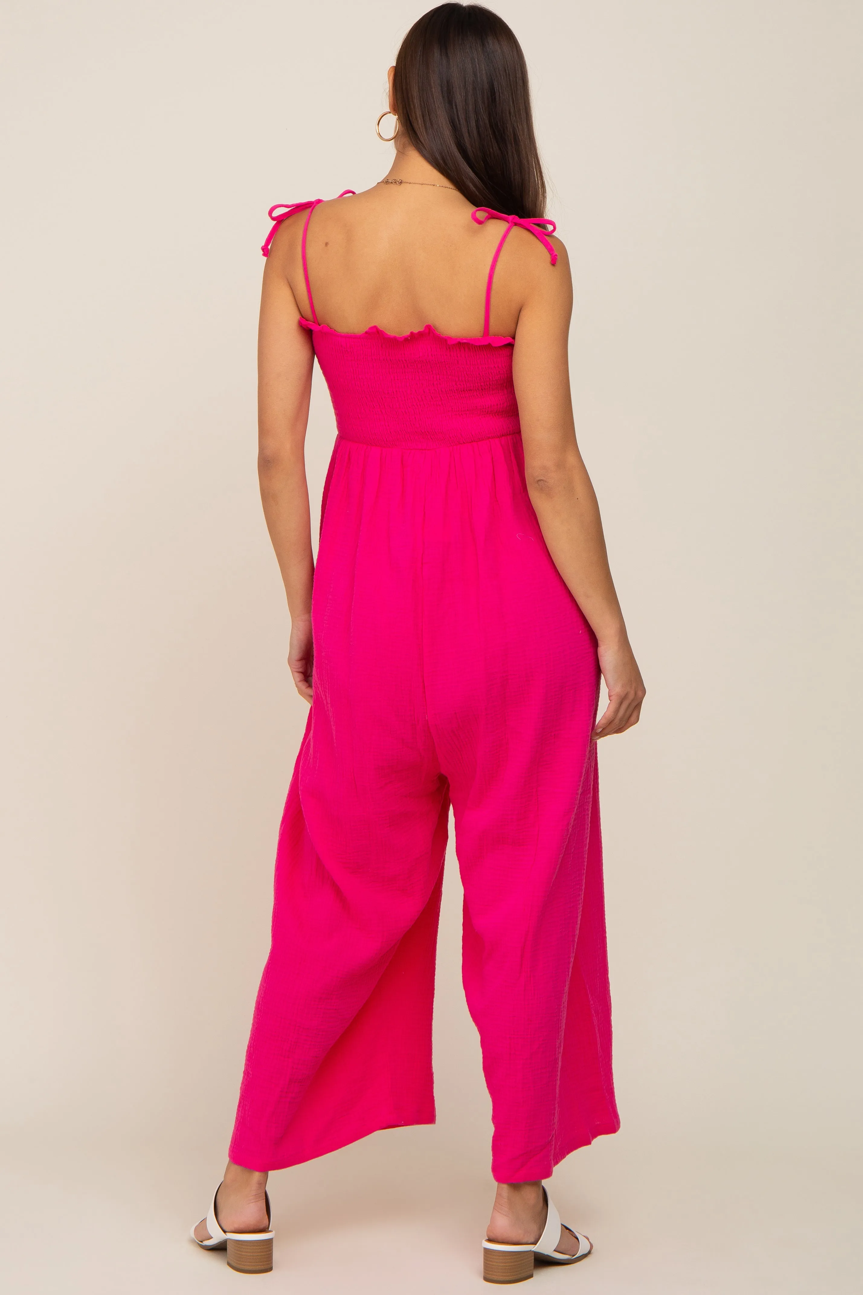Fuchsia Sleeveless Cropped Maternity Jumpsuit sold by Pinkblush product image thumbnail 3