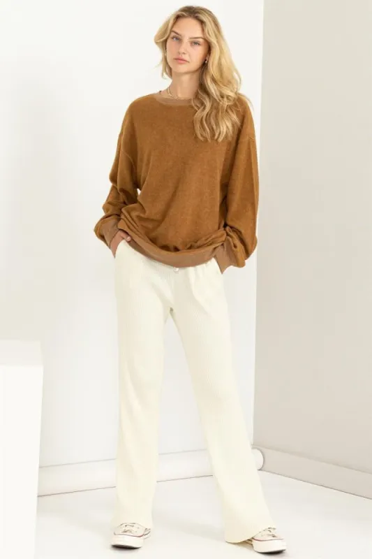 Camel Oversized Brushed Knit Long Sleeve Top sold by Pinkblush