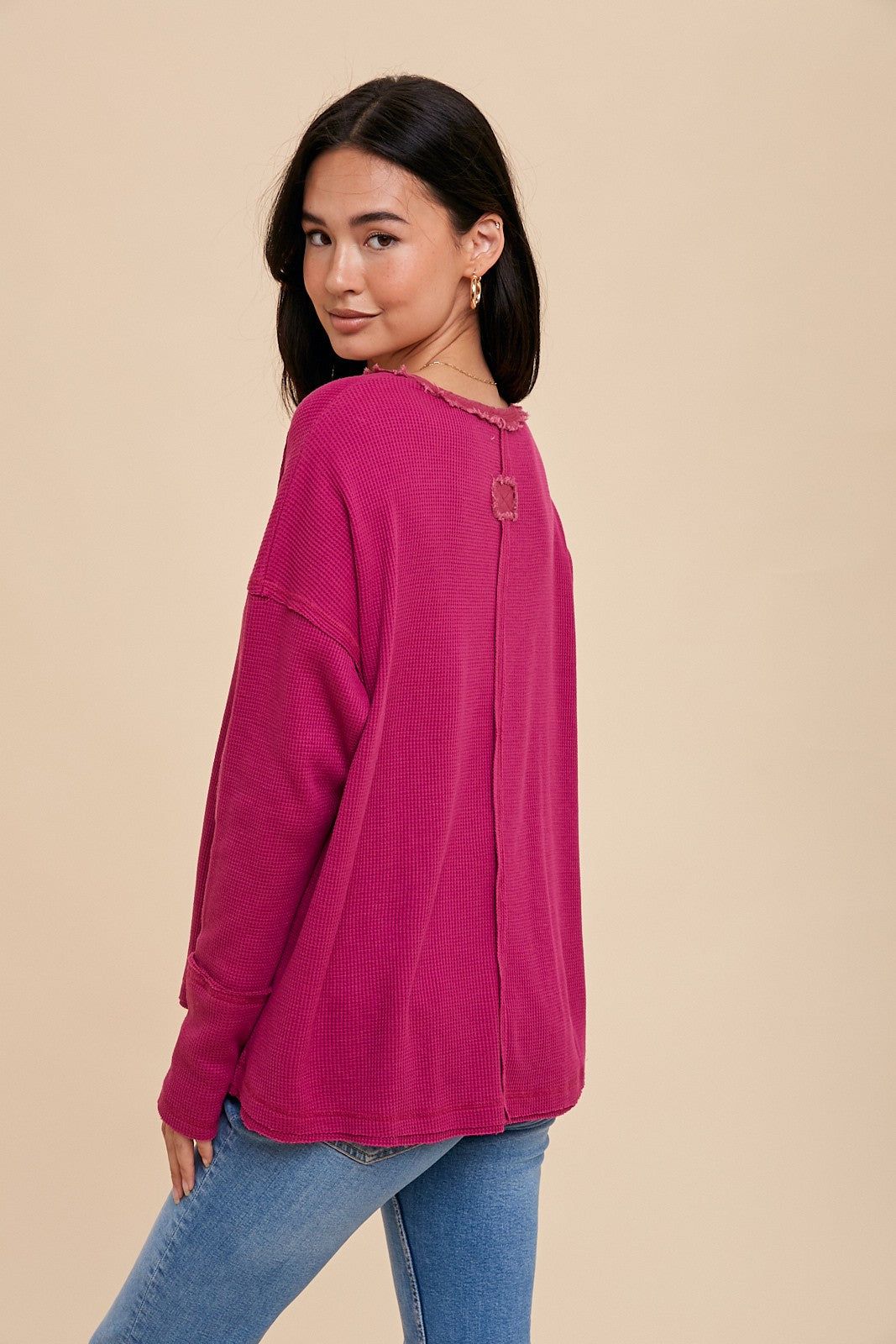 Magenta Waffle Knit Henley Top sold by Pinkblush product image thumbnail 4