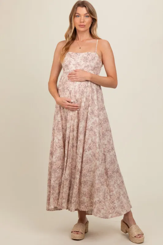 Mauve Floral Ruffle Hem Maternity Maxi Dress sold by Pinkblush