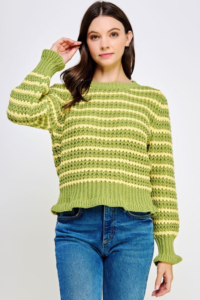 Dusty Citron Yellow Striped Knit Sweater sold by Pinkblush